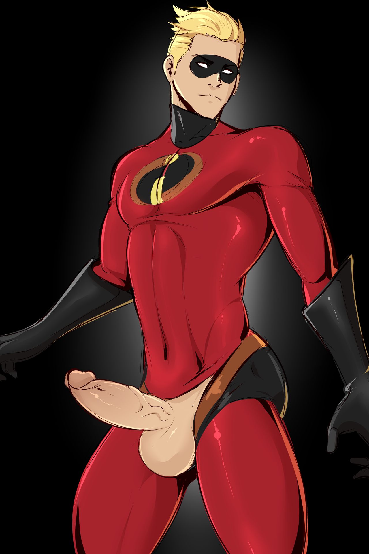 1boy, balls, balls out, big balls, big penis, big thighs, blonde hair, bodysuit, bulge, costume, dash parr, disney, gasaiv, gay, gloves, male, male only, mask, muscles, muscular, muscular male, muscular thighs, pecs, penis, penis out, penis vein, pixar, quads, smooth skin, solo, spandex, superhero, testicles, the incredibles, thick penis, thick thighs, tight clothing, vein, veiny penis