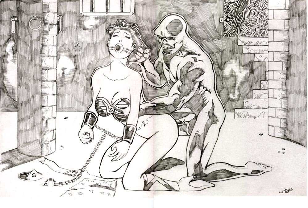 1girls 2002 bondage chains crossover dc_comics from_behind gag hair_pull marvel marvel_comics monochrome penis rape red_skull scott_jones shade_jones straight_hair testicles wonder_woman wonder_woman_(series)