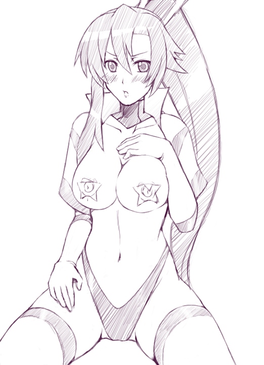 breast_suppress breasts collarbone gloves metadora monochrome navel open_clothes open_shirt panties pasties ponytail see-through shirt tengen_toppa_gurren-lagann tengen_toppa_gurren_lagann thighhighs tied_hair underwear yoko_littner