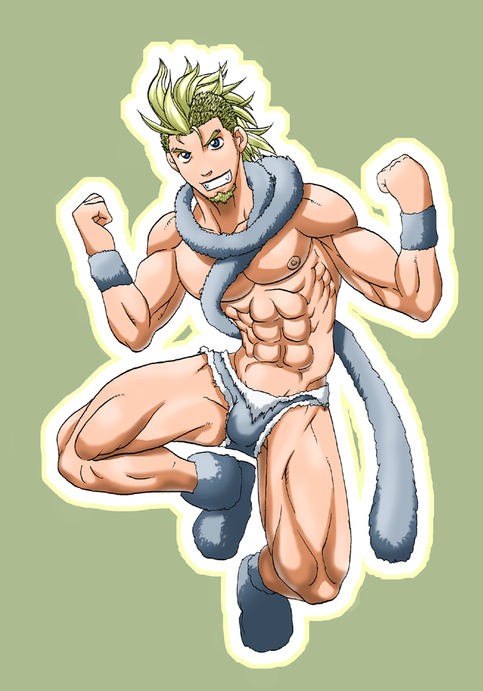 1boy abs ayla blonde_hair bulge chrono_trigger cosplay male_focus male_only male_solo mohawk muscular rule_63 tagme underwear