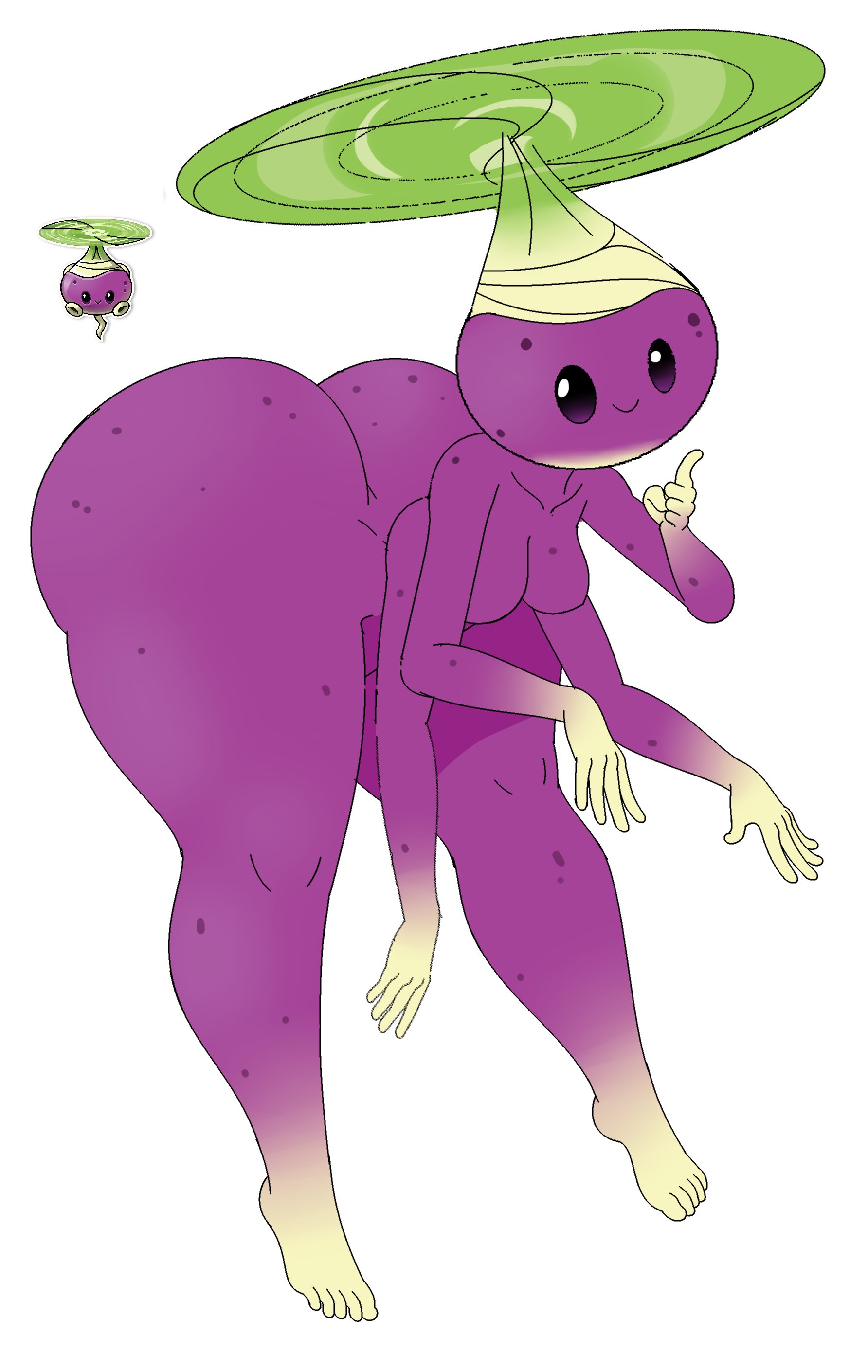 4 arms, anthro, ass, big ass, looking at viewer, multi arm, multi limb, plant, plantie, plants vs zombies, plants vs zombies 2: it's about time, purple skin, reference image, rotobaga (pvz), smiling, white background
