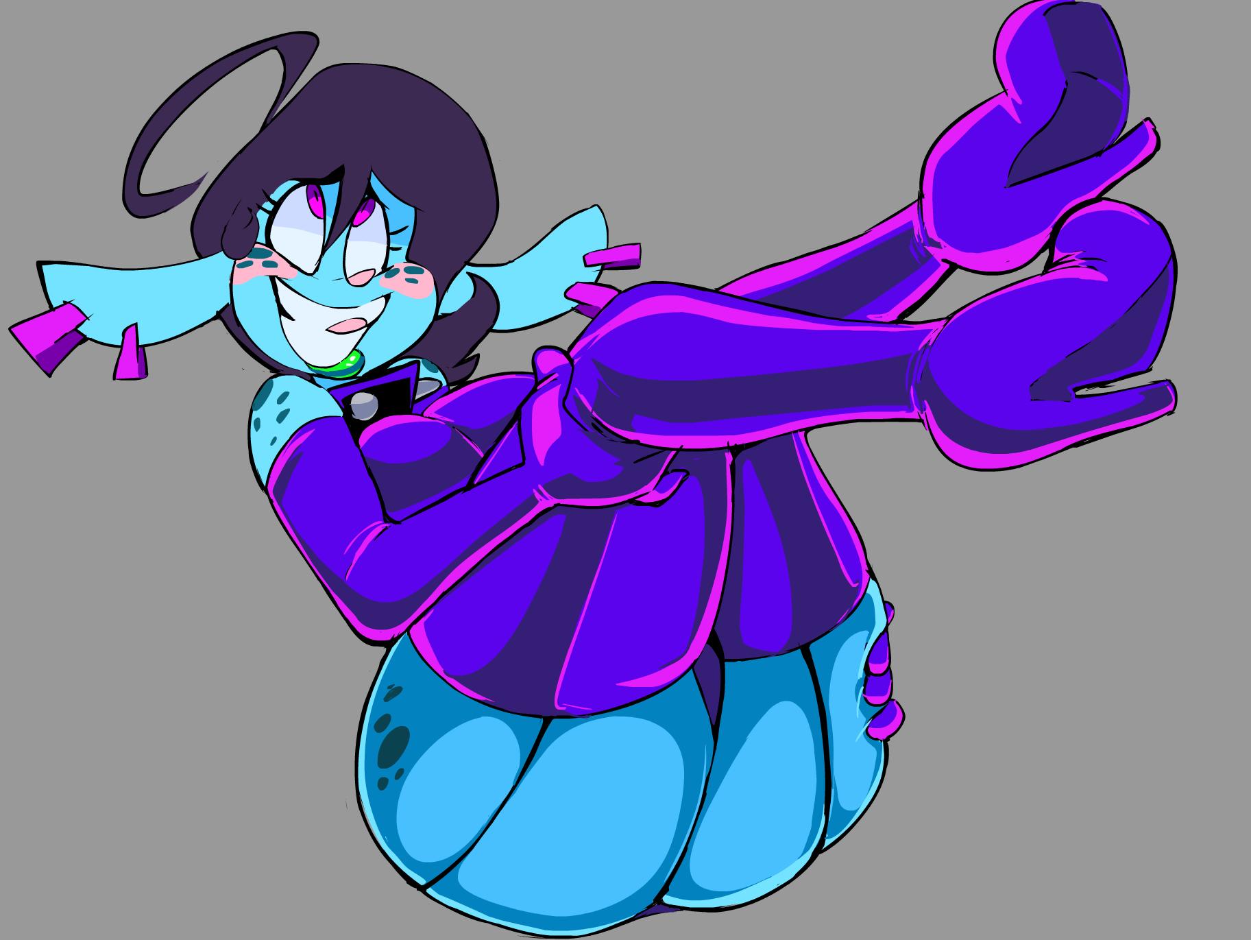 ahe gao, atomic tillie, blue skin, blush, choker, earrings, purple boots, purple eyes, purple gloves, purple legwear, tagme, vimhomeless