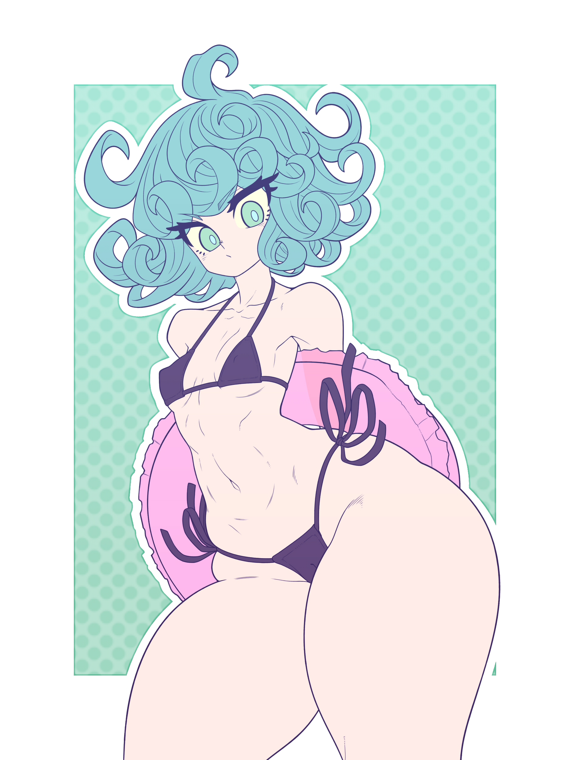 1girls, alternate hair color, bikini, blue hair, bottom heavy, breasts, child bearing hips, female, flat chest, hip dips, huge thighs, kaikoinu, light skin, light-skinned female, one-punch man, pale skin, pale-skinned female, pear shaped, pear shaped female, pear-shaped figure, shortstack, small breasts, tatsumaki, thick thighs, thunder thighs, voluptuous, wide hips
