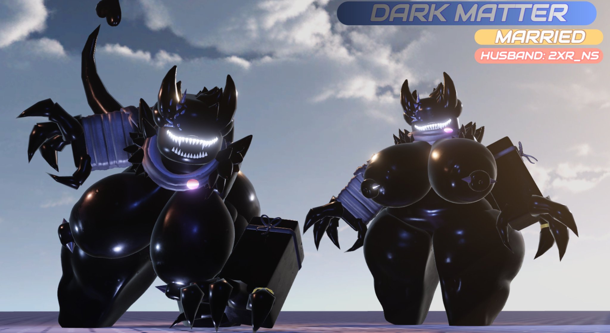 2girls, 3d, breasts, dark matter (ns redacted), female, monster, monster girl, nightmare waifu, ns redacted, original character, pussy, roblox, roblox background, roblox studio, robloxian, tagme