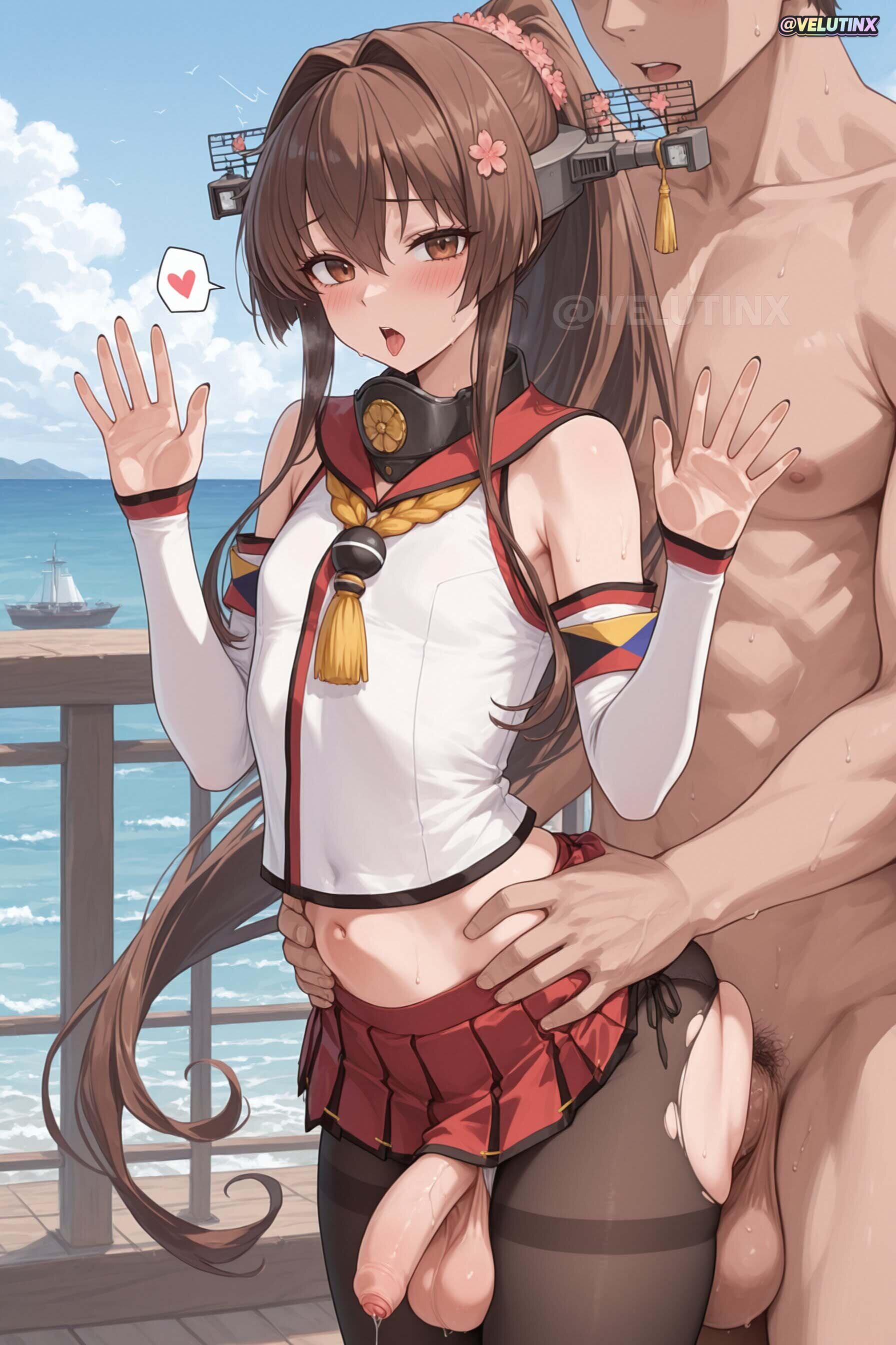 1femboy, 2boys, ai generated, anal, anal insertion, anal penetration, androgynous, bangs, bare shoulders, beach, black pantyhose, blush, breath, brown eyes, brown hair, cherry blossoms, collarbone, cowboy shot, crop top, crossdressing, detached sleeves, erection, faceless, faceless male, femboy, femboy focus, femboy penetrated, femboysub, feminine body, feminine faced male, feminine male, feminization, flat chest, hair between eyes, hair flower, hair intakes, hair ornament, headgear, heart symbol, heart-shaped pupils, hearts, hearts around head, heavy breathing, kantai collection, large penis, long hair, long sleeves, looking at viewer, male focus, male only, mature, mature male, midriff, miniskirt, multiple boys, navel, nipples, open mouth, otoko no ko, outdoors, paid reward available, panties, pantyhose, pear shaped, pear-shaped figure, pectorals, penis, pleated skirt, ponytail, red skirt, sailor collar, saliva, saliva drip, saliva on face, saliva on tongue, saliva string, saliva trail, sex, sex from behind, shiny hair, shiny skin, ship, sidelocks, skindentation, skinny male, skirt, smile, solo focus, spoken heart, standing, standing sex, sweat, sweating, sweaty, sweaty body, symbol-shaped pupils, testicles, thighband pantyhose, tiny penis, tongue, tongue out, torn clothes, torn legwear, torn skirt, trap, uncensored, underwear, velutinx, very long hair, visible breath, warship, watercraft, watermark, wet, wet body, wet skin, yamato (kantai collection), yaoi