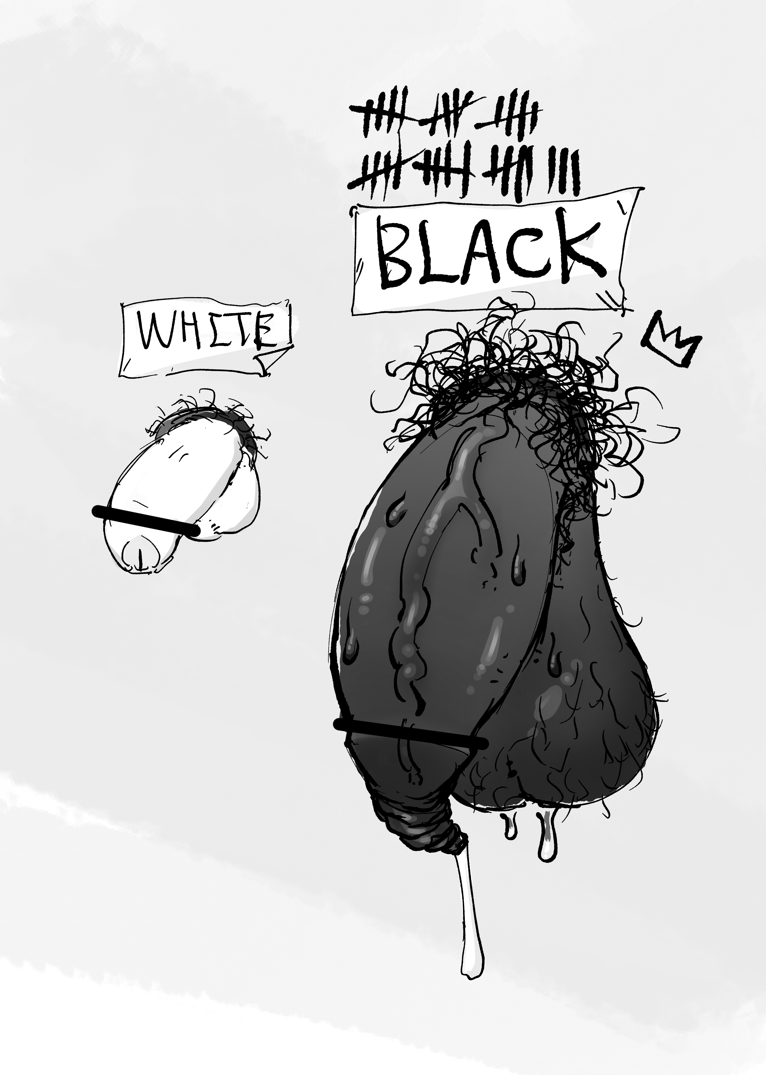 2023, 2boys, average sized penis, bar censor, big breasts, censored, cum, cum drip, dark skin, english text, foreskin, gay, glory hole, hairy balls, light skin, long foreskin, male, male only, mojamoja, monochrome, original, penis size difference, pubic hair, racism, text, uncircumcised, veiny penis, virility difference, yaoi