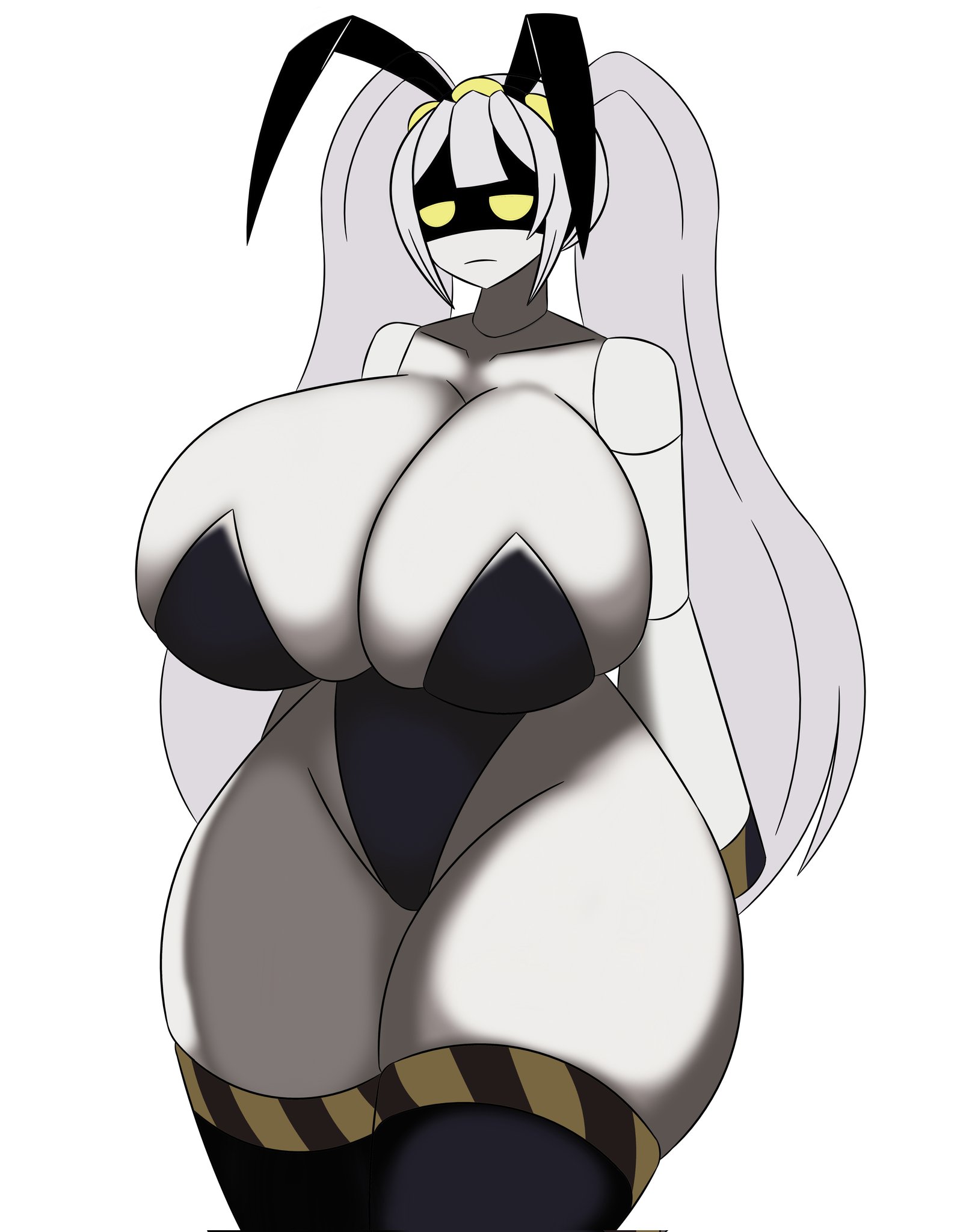 1girl, 1girls, 2d, ass, big ass, big breasts, big thighs, breasts, bunny ears, bunnysuit, delete alliance, female, female only, gigantic ass, gigantic breasts, gigantic thighs, huge ass, huge breasts, huge thighs, humanoid, humanoid female, humanoid only, hyper, hyper breasts, j (murder drones), long hair, massive ass, massive breasts, massive thighs, murder drones, pigtails, robot, robot girl, robot humanoid, serial designation j, solo, tagme, voluptuous, voluptuous female, white background, white hair, yellow eyes