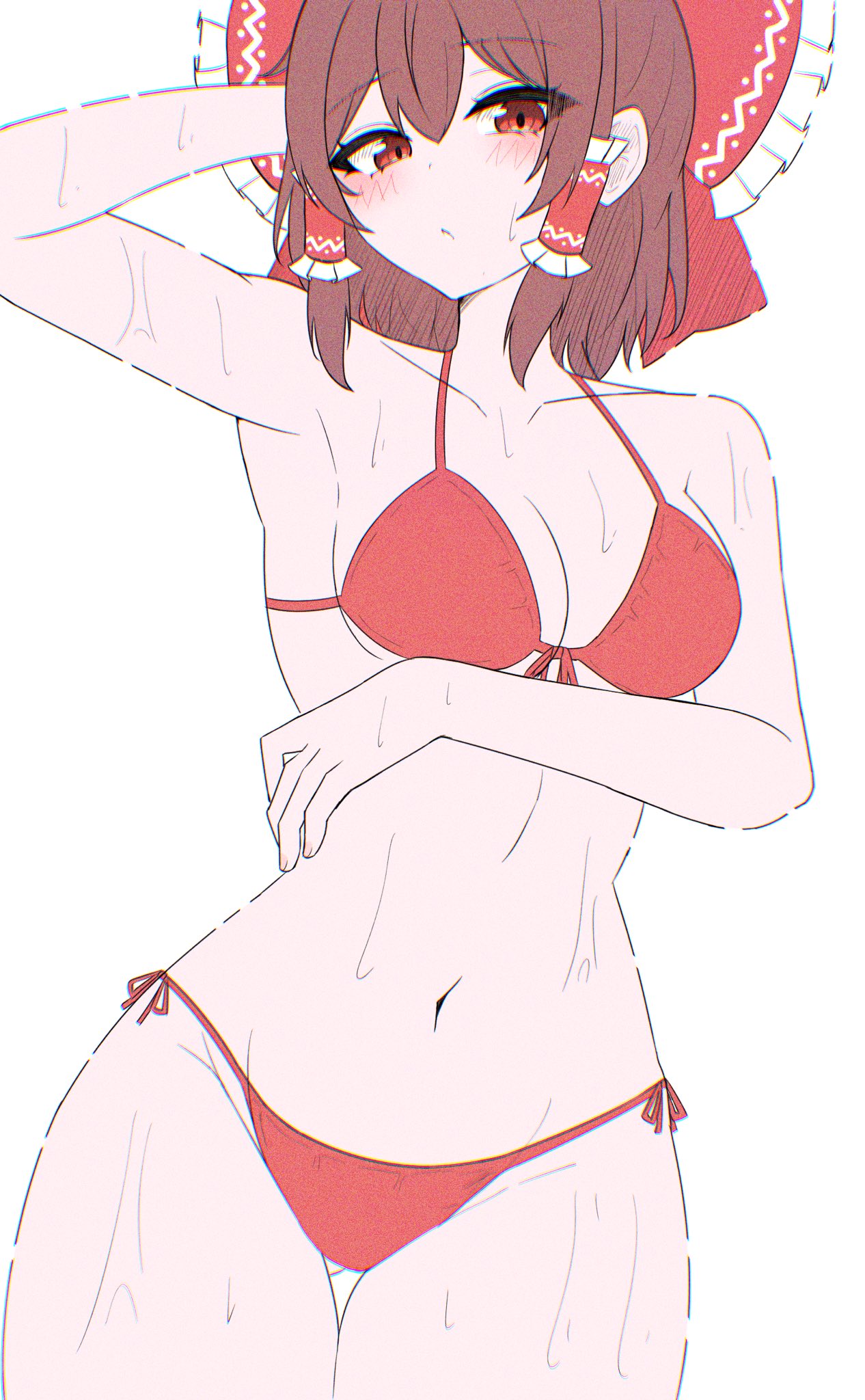 1girls, bikini, breasts, long hair, mikan7f, reimu hakurei, swimsuit, tagme, touhou