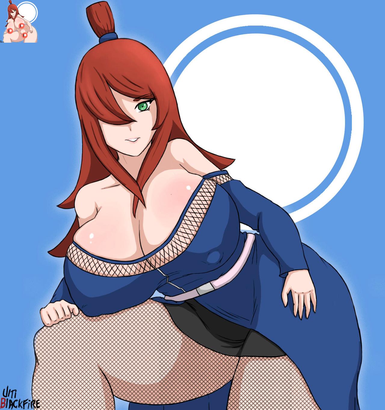 big breasts, breasts, brown hair, female, female only, fishnets, green eyes, long hair, mature female, mei terumi, naruto, naruto (series), naruto shippuden, nipples, nipples visible through clothing, solo, solo female, solo focus, ultiblackfire