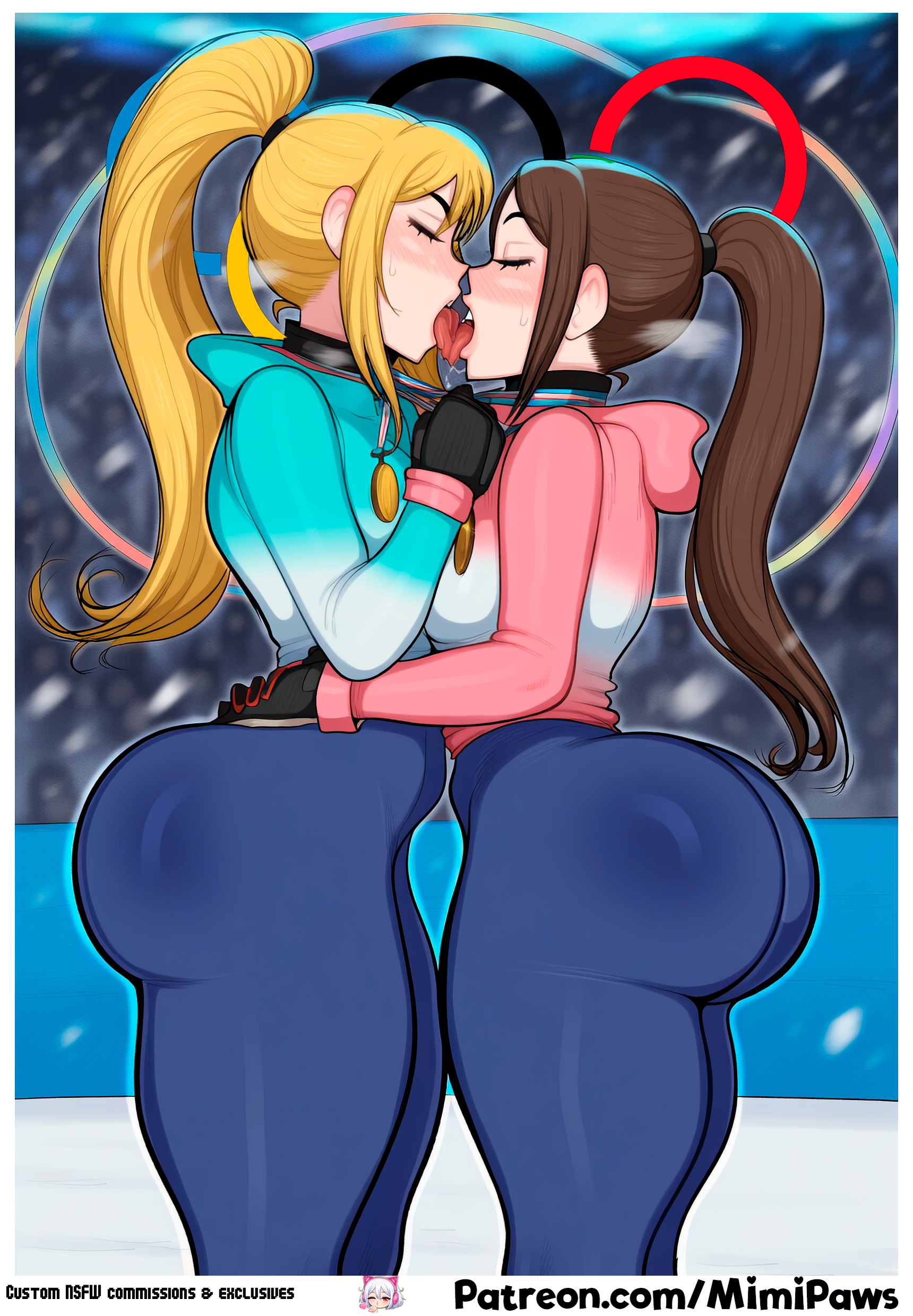 2girls, 2girls only, after ass worship, after domination, after facesitting, after race, after rimming, after sex, aftercare, ai generated, air deprivation, anilingus, arms outstretched, arms raised, ass, ass cent, ass cheeks press, ass cheeks surrounding face, ass closeup, ass comparison, ass emphasis, ass envelopment, ass exposure, ass focus, ass grab, ass jiggle, ass licking, ass on face, ass out, ass press, ass smelling, ass smothering, ass sniffing, ass spread, ass to ass, ass up, ass worship, athletic female, back view, bet, bet payoff, bet wager, big ass, bindings, black gloves, blizzard, blonde hair, blue bodysuit, blue eyes, blue sky, blush, bodysuit, brown hair, brown ponytail, bullying, butt focus, butt shot, butt sniffing, celebration, challenge, changing room, clothing fetish, clothing tear, clouds, colorful goggles, comic, comic page, comic strip, competition, confident, confident female, couple, crying, crying with eyes open, curvy, cyan bodysuit, cyan to blue bodysuit, dark blue bodysuit, dark pink accent, daytime, deal punishment, deal wager, defeated, defeated athlete, defeated pose, detailed background, dialogue, dominant, dominant female, domination, drool, duo, duo focus, dynamic pose, embarrassed, embarrassed female, embrace, emotional, enjoying, enjoying rape, exhibitionism light, exposed ass, face buried in ass, face sitting, facesitting, fallen, fallen from reluctance to lust, fear, female, female athlete, female dominance, female domination, female focus, female only, female sub, female submission, femdom, fingerless gloves, forced, forced oral, forced smelling, french kissing, from behind, frozen lake, fulfilled, full comic, gigantic ass, glistening, gloat, gloating, gold medal, grabbing hair, grabbing own ass, gradient clothing, gradient pink, hair bun, hair flowing, hair ponytail, hair pull, hands on ass, hands on hips, head between ass, head between thighs, head on ass, headscissors, helmet, highleg, highleg leotard, horizon, huge ass, huge ass vs big ass, huge butt, hugging, hugging from behind, humiliation, implied analingus, implied ass licking, implied ass play, implied ass worship, implied bet, implied bet payoff, implied breath control, implied breath play, implied butt sniffing, implied coercion, implied domination, implied exhibitionism, implied facesitting, implied female sub, implied forced, implied forced oral, implied humiliation, implied lesbian, implied musk, implied non-consensual reluctance, implied public risk, implied public sex, implied punishment, implied queening, implied reluctance, implied reluctance to enthusiasm, implied rimming, implied secret relationship, implied smothering, implied wager, implied yuri, indoor lighting, indoors, intimate, kissing, landscape, large breasts, lesbian, lesbian domination, lesbian kiss, light exhibitionism, light pink tops, locker, locker room, locker room setting, long hair, looking at another, looking at viewer, looking away, looking back, looking down, looking up, loser, loser punishment, lying in snow, lying on back, medal, medal implied, milano cortina 2026, mimipaws, motion lines, mountain, mountains, multiple girls, multiple pages, multiple views, narrative sequence, no, no males, nsfw, nsfw focus, olympic rings, olympics, on ground, on knees, orange tone background, outdoors, partially dressed, payoff, pink accent, pink and cyan accent, pink bodysuit, playful, playful expression, ponytail, ponytail pull, ponytail swaying, post climax, post coital, post orgasm, post-competition, post-victory, prone, public affection, public exhibitionism, public kiss, public nudity, public risk, public secret, pulling ass apart, pulling hair, pulling ponytail, rainbow visor, raped, rear view, red face, reluctant, reluctant female, reluctant to enthusiastic, reward, rimming, ripped clothing, risk of being caught, rivalry, romantic, romantic atmosphere, saliva, secret kiss, sequential comic, shiny, shiny clothes, shiny skin, side by side, silver medal, ski boots, ski goggles, ski helmet, ski poles, ski suit, ski uniform fetish, skiing, smile, smothering, smug, smug smile, snow, snow skiing, snowflakes, snowing, snowstorm, speech bubble, sports competition, sportswear, sportswear fetish, sporty female, standing, standing kiss, standing pose, submissive, submissive female, sweat, sweat drops, sweat on ass, sweat on face, sweat smell, sweatdrop, taunting, tears, tears of joy, tears of relief, teasing, teasing expression, teasing smile, text, thick, thick legs, thick thighs, thigh smother, tight clothing, tight clothing fetish, tongue in ass, tongue kiss, tongue out, torn bodysuit, torn clothes, torn crotch, triumphant pose, turned enthusiastic, turned lover, uniform fetish, verbal humiliation, victory, victory pose, visor goggles, wager, warm lighting, wet, wet ass, wet clothes, wide hips, wind, windy hair, winner, winner takes all, winning ass, winter, winter landscape, winter olympics, winter sports, yellow eyes, yuri