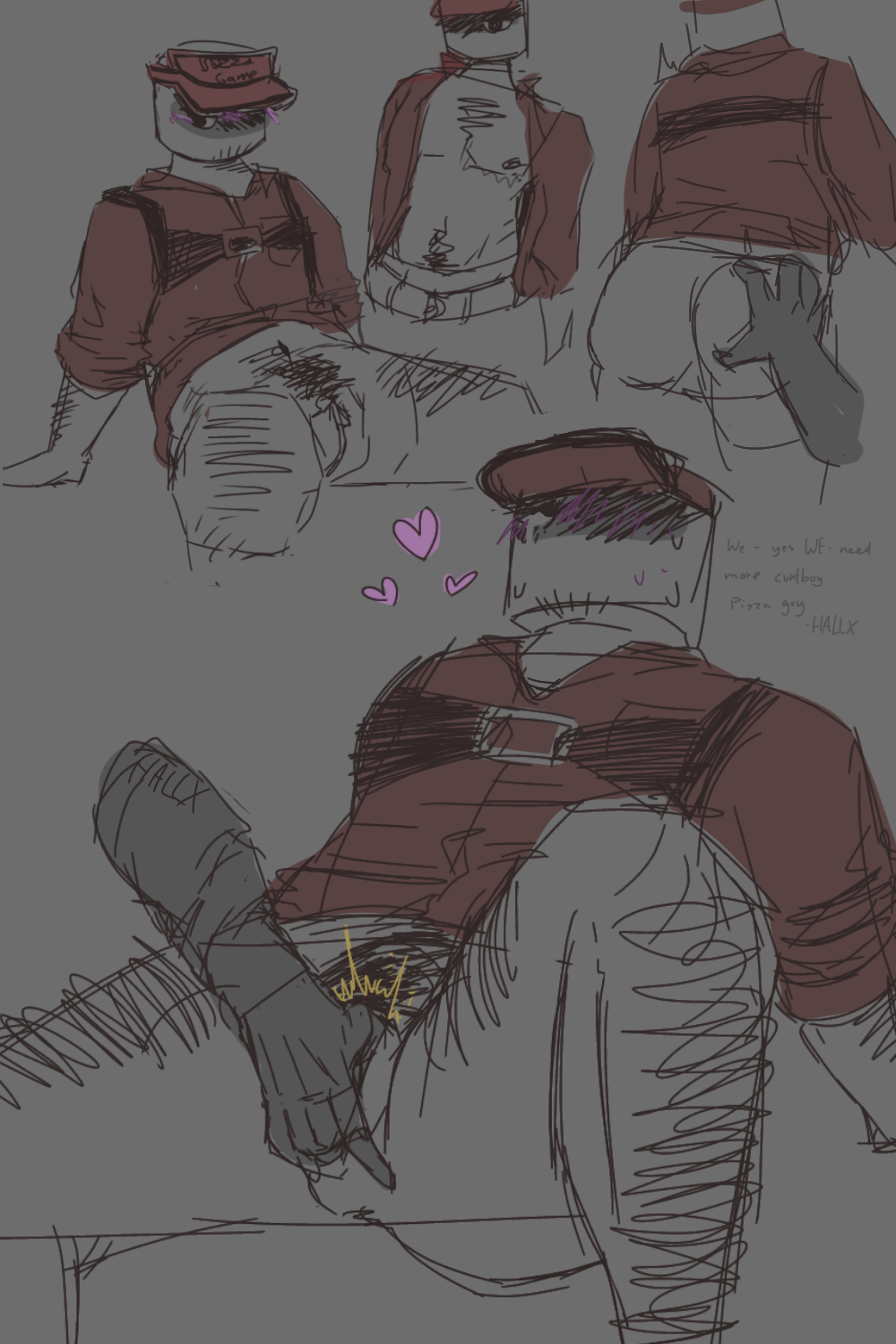 ass grab, crying, cuntboy, fingering, fingering pussy, h4llx, harness, hearts, looking away, male, no mouth, one eye, pizza game (roblox), pizza guy (pizza game (roblox)), roblox, visor