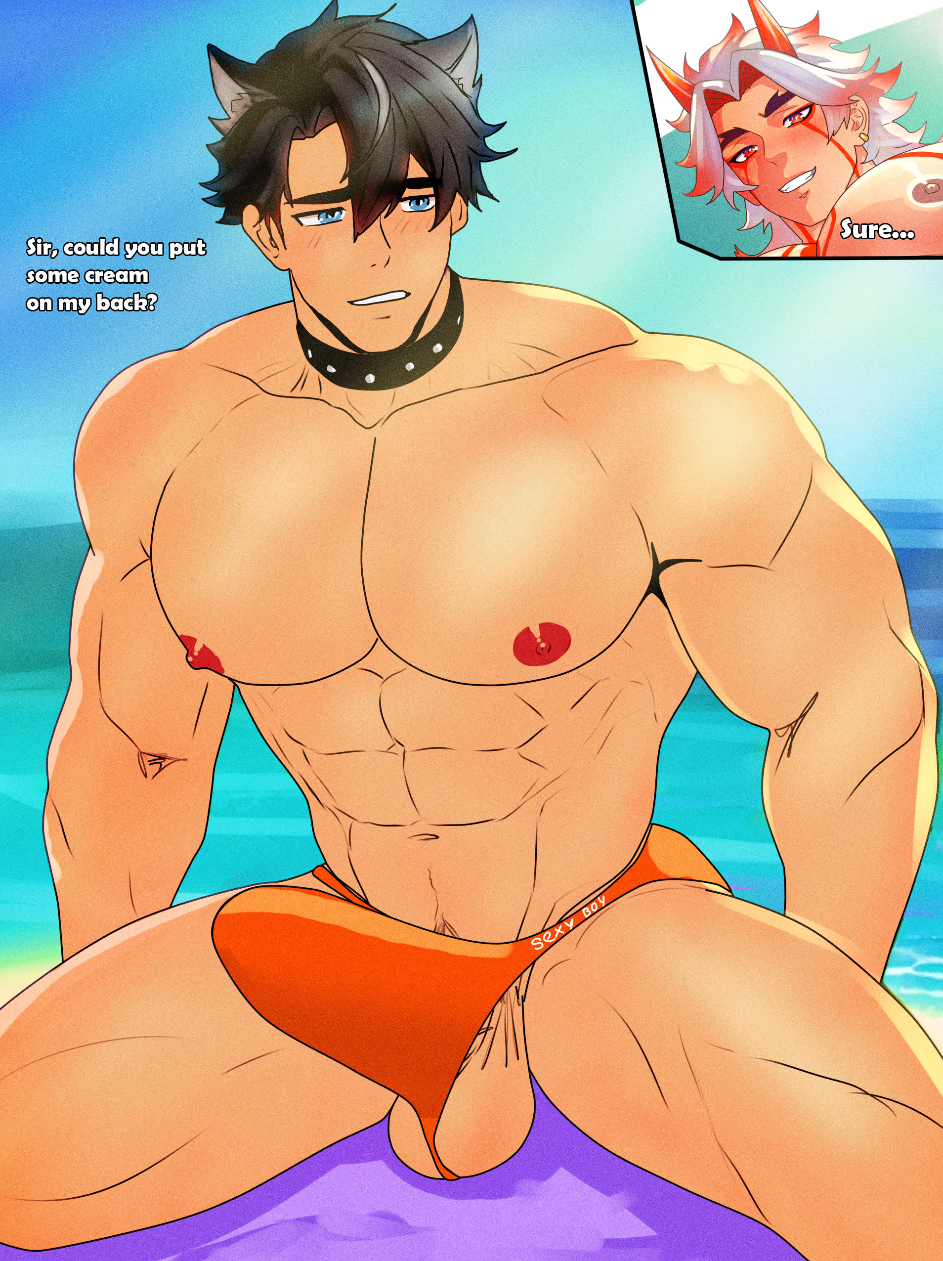 7angelm, arataki itto, bara, gay, genshin impact, male, male focus, male only, muscular, muscular male, wriothesley (genshin impact), yaoi