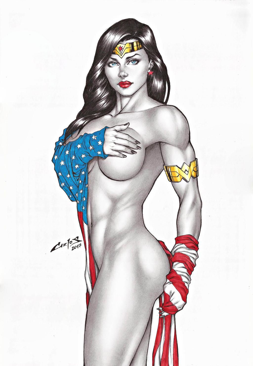 1girls american_flag blue_eyes carlos_braga dc_comics female female_only lipstick solo solo_female wonder_woman wonder_woman_(series)