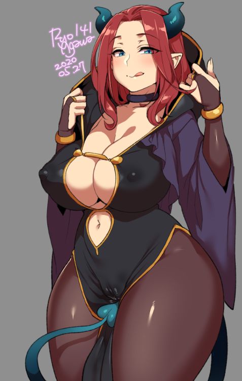 1girls, big breasts, breasts, cameltoe, cleavage, demon, erect nipples, female, female only, large breasts, looking at viewer, nipples, pussy, ryo agawa, solo, succubus