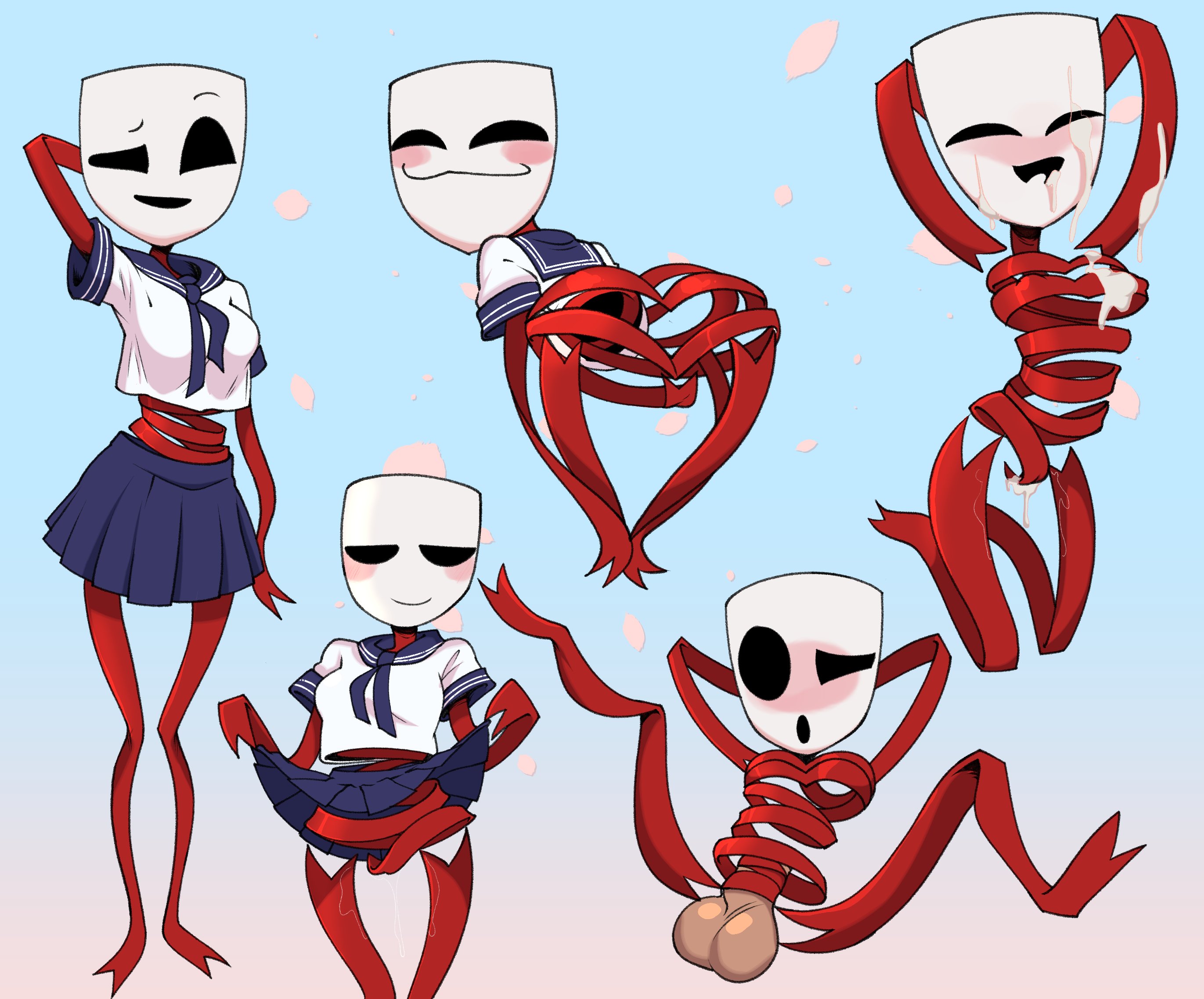 :3, 1girls, ass, ass focus, blush, covered in cum, cum, cum on breasts, cum on face, disembodied penis, female, gangle (the amazing digital circus), glitch productions, kohiitiimo, large ass, lifting skirt, missionary position, non-human, penetration, presenting, ribbons, school uniform, schoolgirl uniform, skinny legs, skirt, straight, the amazing digital circus, thin thighs, unconventional penetration, vaginal penetration