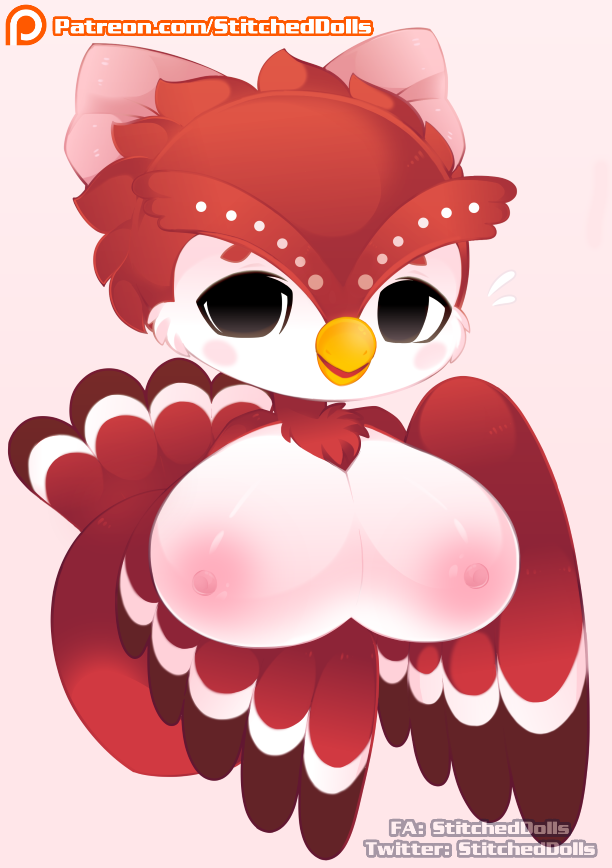 2020 animal_crossing anthro bashful breasts celeste_(animal_crossing) female furry looking_at_viewer nintendo nipples owl solo stitcheddolls thick_thighs thighs wide_hips