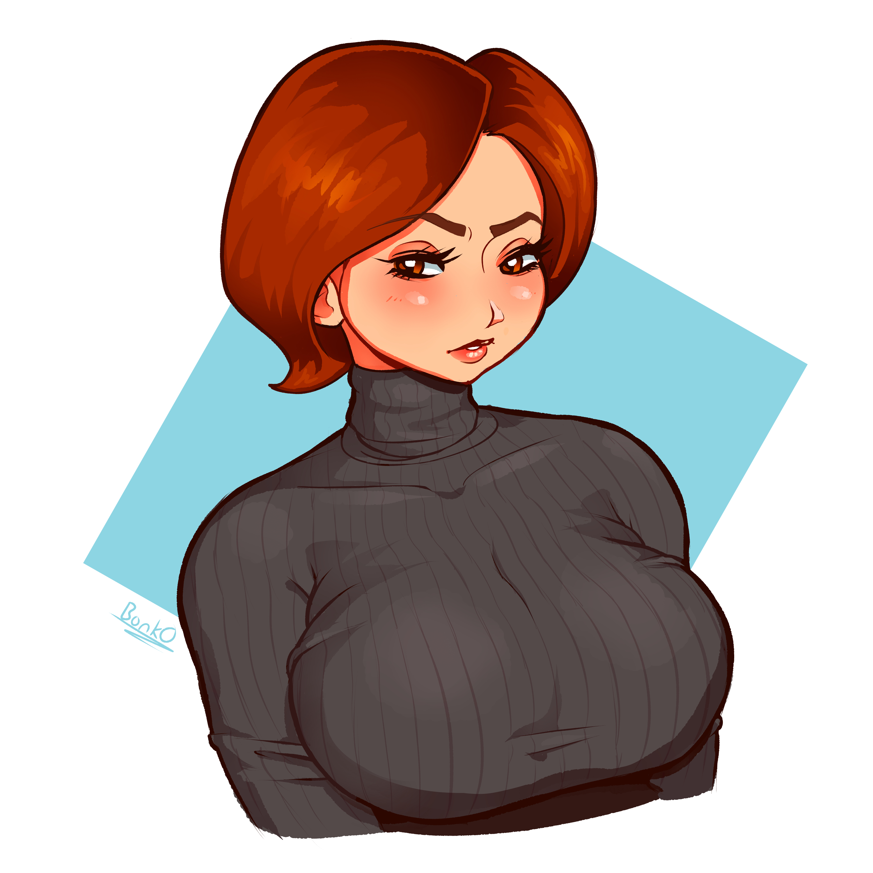 1girls, bonkoarts, breasts, clothed, clothing, disney, fanart, female, female only, fully clothed, helen parr, large breasts, milf, mother, pixar, smooth skin, solo, sweater, the incredibles, turtleneck, turtleneck sweater