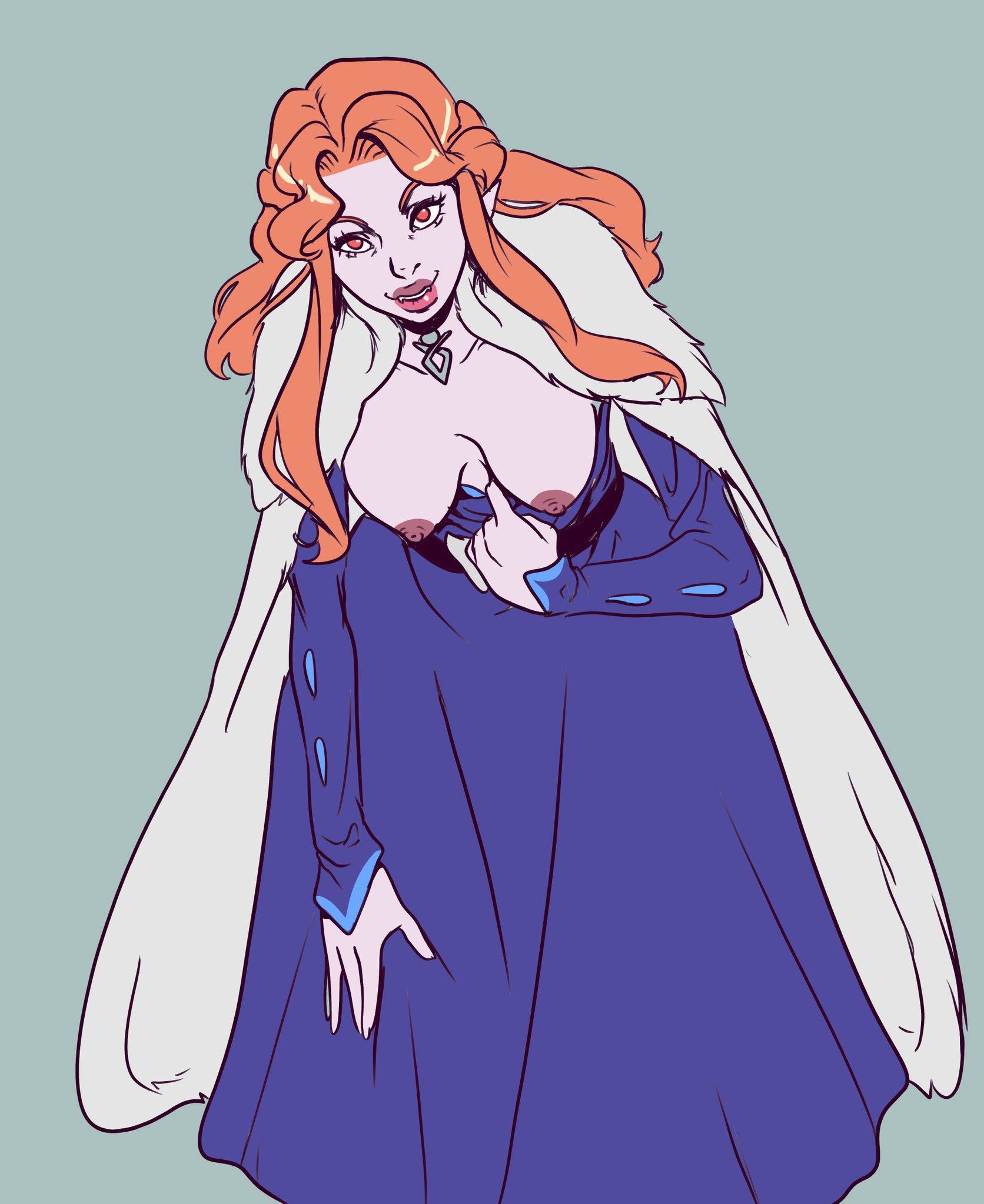 1girls, breasts, breasts out, castlevania, castlevania (netflix), exposed breasts, fangs, female, female only, flashing, lenore (castlevania), linnetta, orange hair, vampire