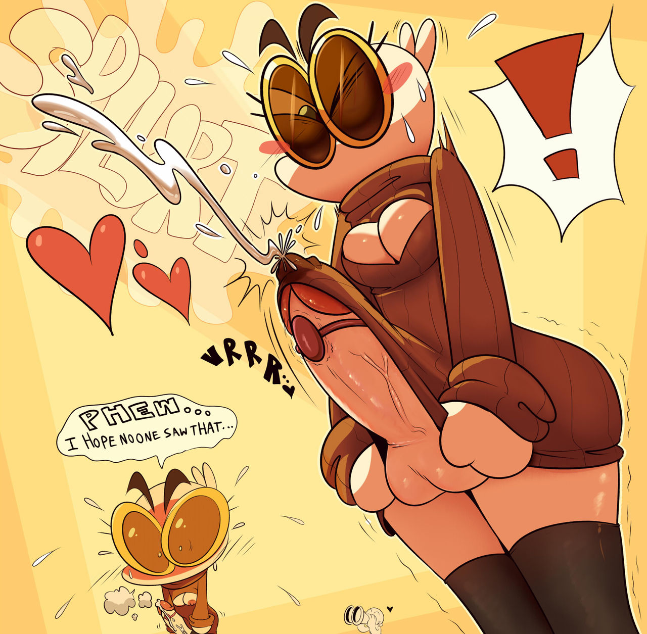 anthro, clothed, cum, cum through clothes, cum through clothing, cumshot, embarrassed, furry, futa only, futanari, handsfree ejaculation, intersex, lewdloaf, toy