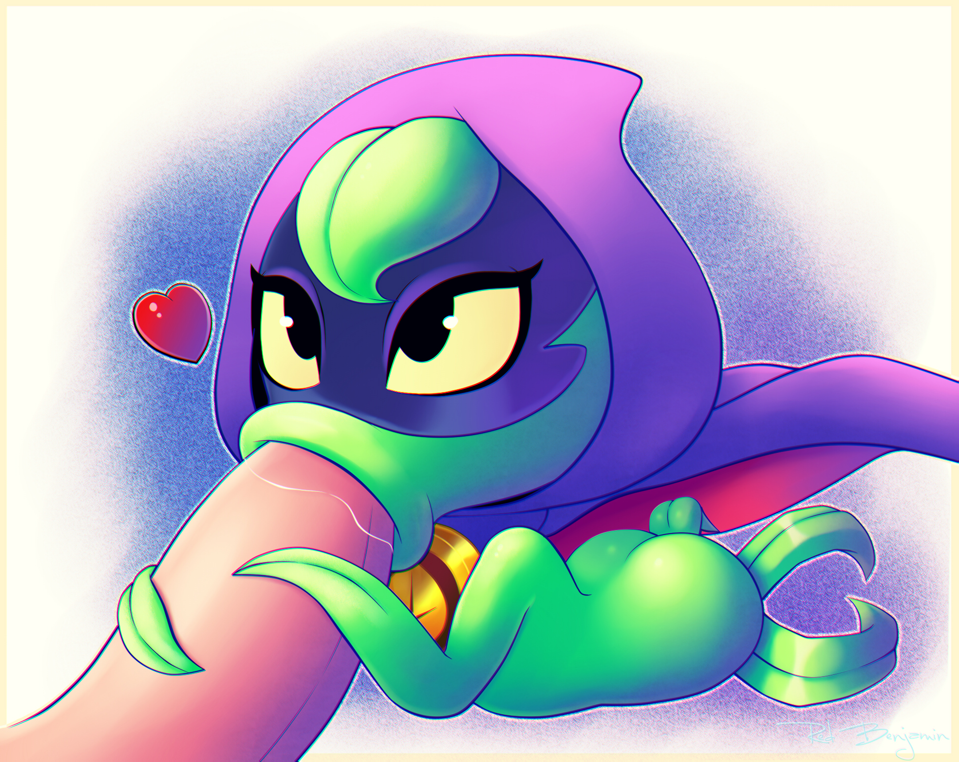 1girls, anthro, ass, blowjob, cape, face mask, fellatio, female, green shadow (pvz), human, humanoid penis, light skin, light-skinned male, looking at partner, male, mask, oral, oral sex, peashooter (pvz), penis, plain background, plant, plants vs zombies, plants vs zombies: heroes, sucking, white background