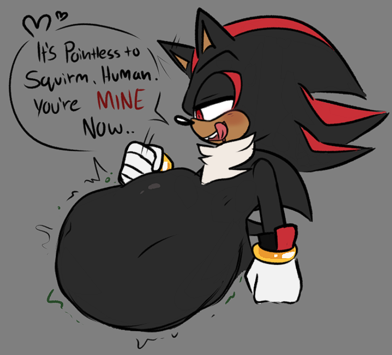 after_vore anthro belly big_belly dialogue duo human male male_pred mammal oogletvoidlet oral_vore same_size_vore sega shadow_the_hedgehog sonic_(series) sonic_the_hedgehog_(series) speech_bubble stomach_bulge vore