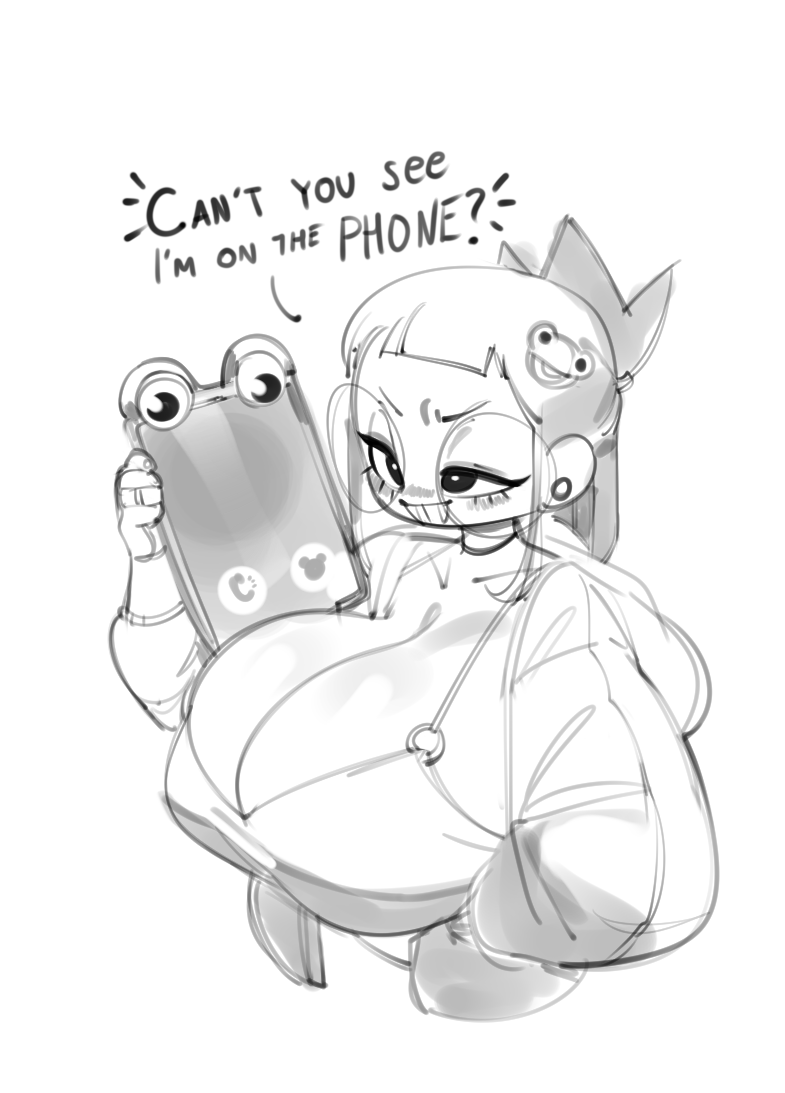 bbw big_breasts bulumble-bee chubby chubby_female dialogue frogface_(bulumble-bee) glasses monochrome