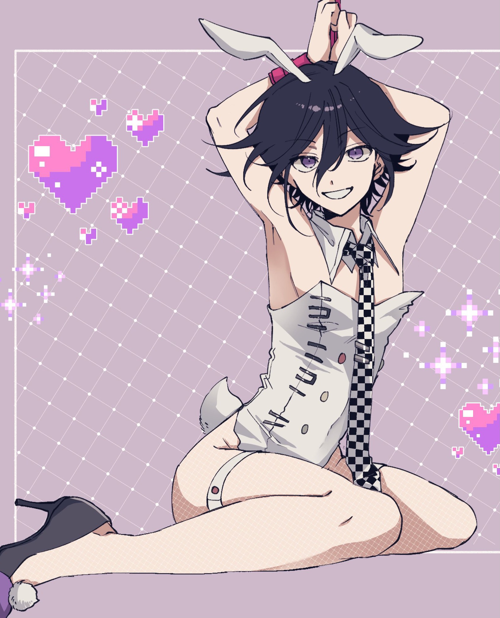 1boy, bunny ears, bunnysuit, danganronpa, danganronpa v3, femboy, male, male only, new danganronpa v3, ouma kokichi, tagme, thighs