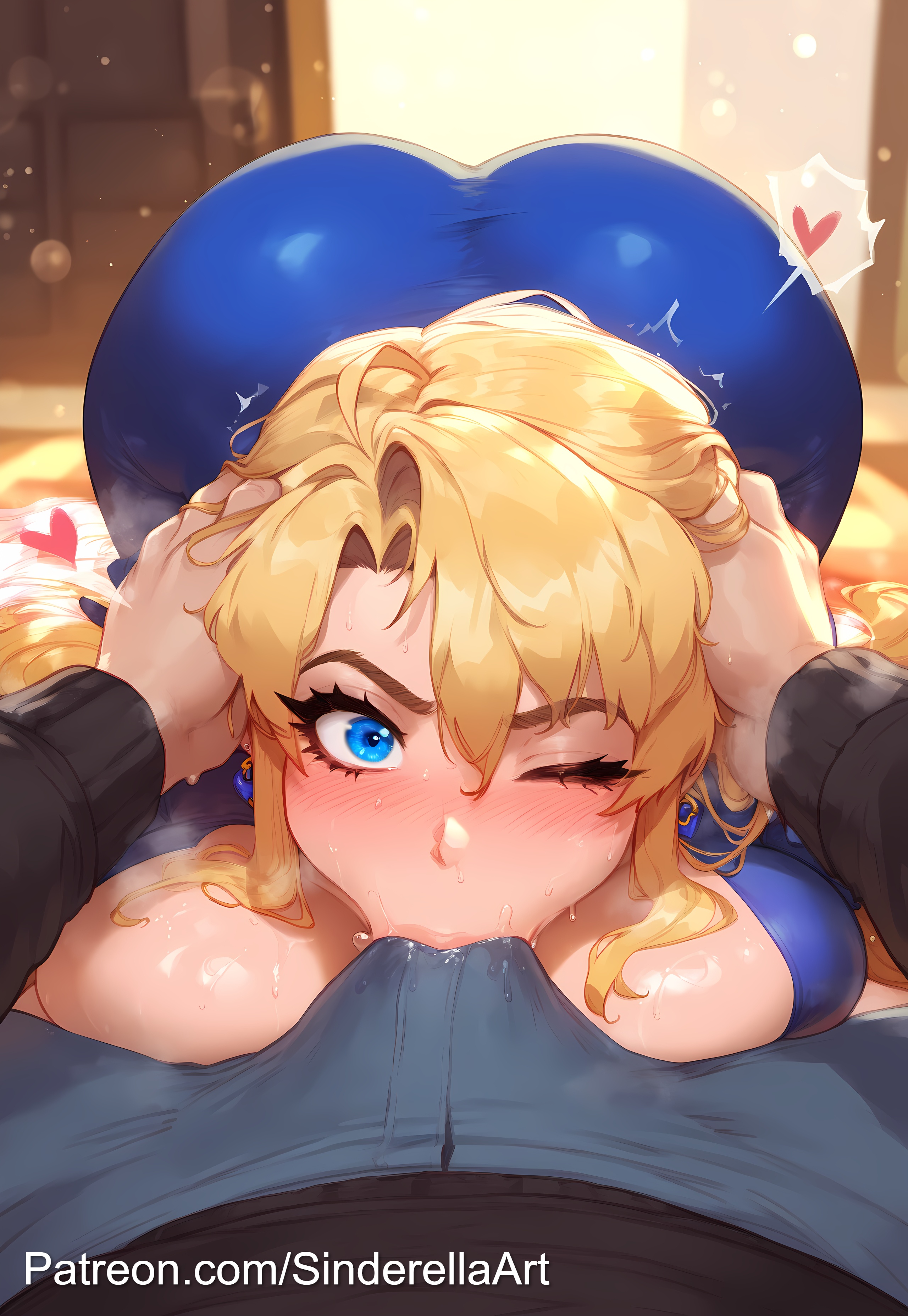 1boy, 1girls, ai generated, ass, blue dress, breasts, bulge, busty, commission, female, freezing (series), groping, large ass, large breasts, light skin, light-skinned male, male, patreon, patreon url, patreon username, satellizer el bridget, sinderellaart, tease, teasing viewer, thick, thick legs, thick thighs, voluptuous