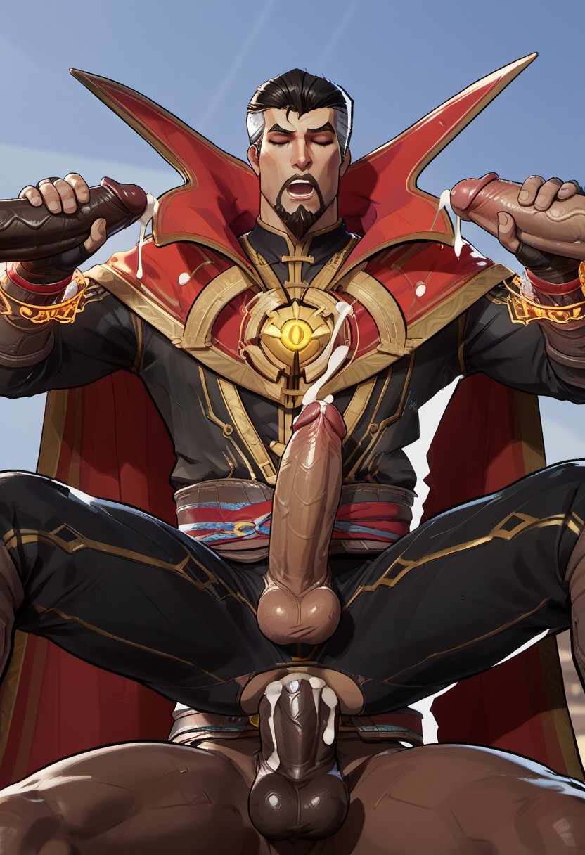 4boys ai_generated anal_sex bara clothed clothed_sex cum_in_ass cum_inside doctor_strange doctor_strange_(marvel_rivals) doctor_strange_(series) double_handjob foursome gangbang gay handjob male male_only marvel marvel_rivals masturbation mature_male mmmm_foursome penis ripped_pants stephen_strange superherosuckerrr