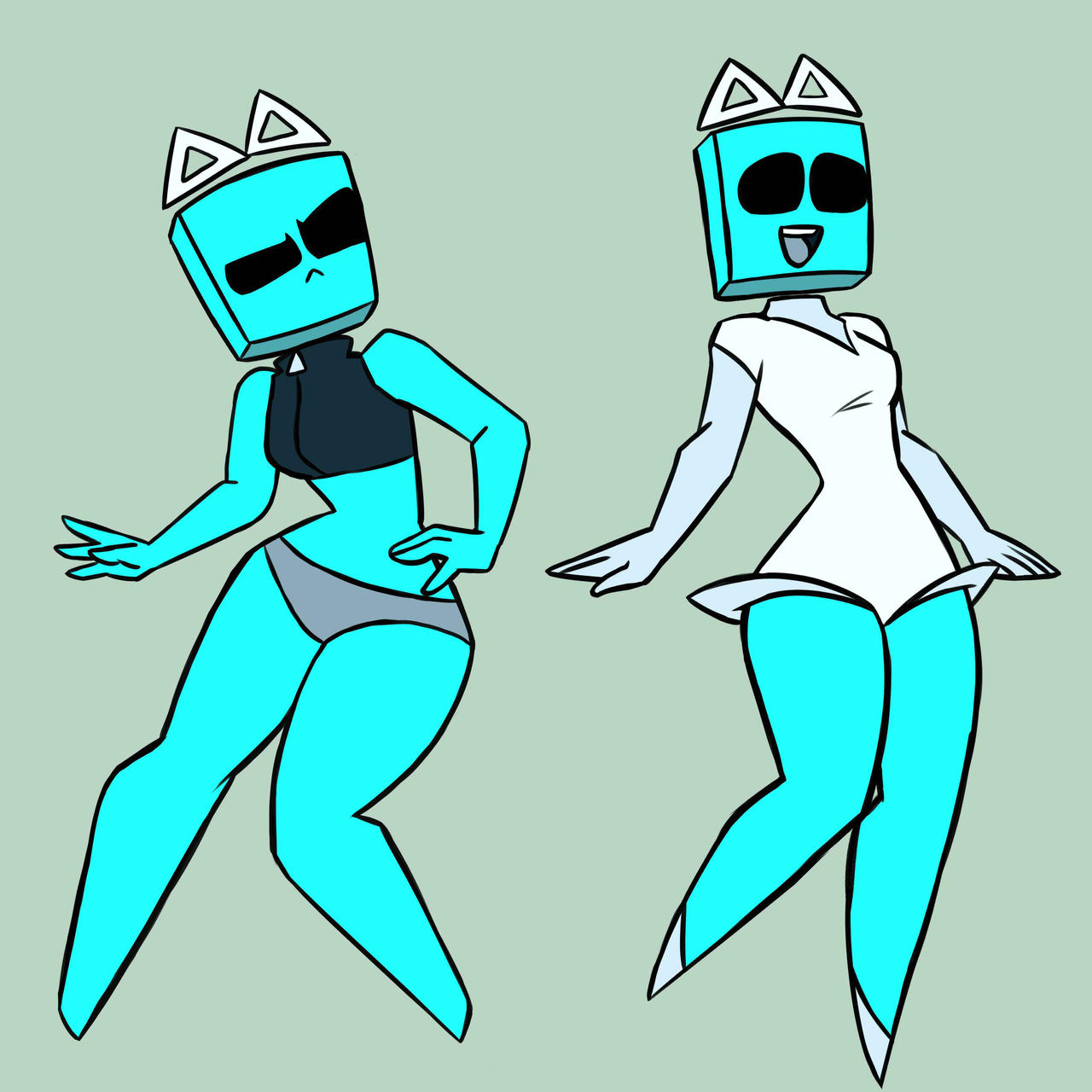 afrothunder678 blue_body female jsab just_shapes_and_beats panties revealing_clothes sad_cube small_breasts smile thick_thighs