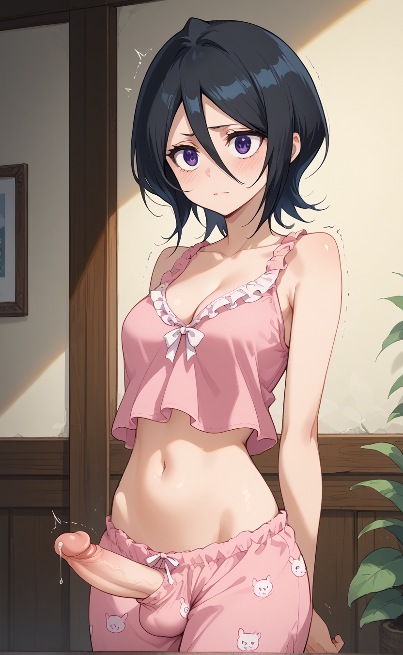 1girls ai_generated black_hair bleach bleach:_the_thousand-year_blood_war cute futa_only futanari kuchiki_rukia kuchiki_rukia purple_eyes rengoart sexy sexy.ai short_hair