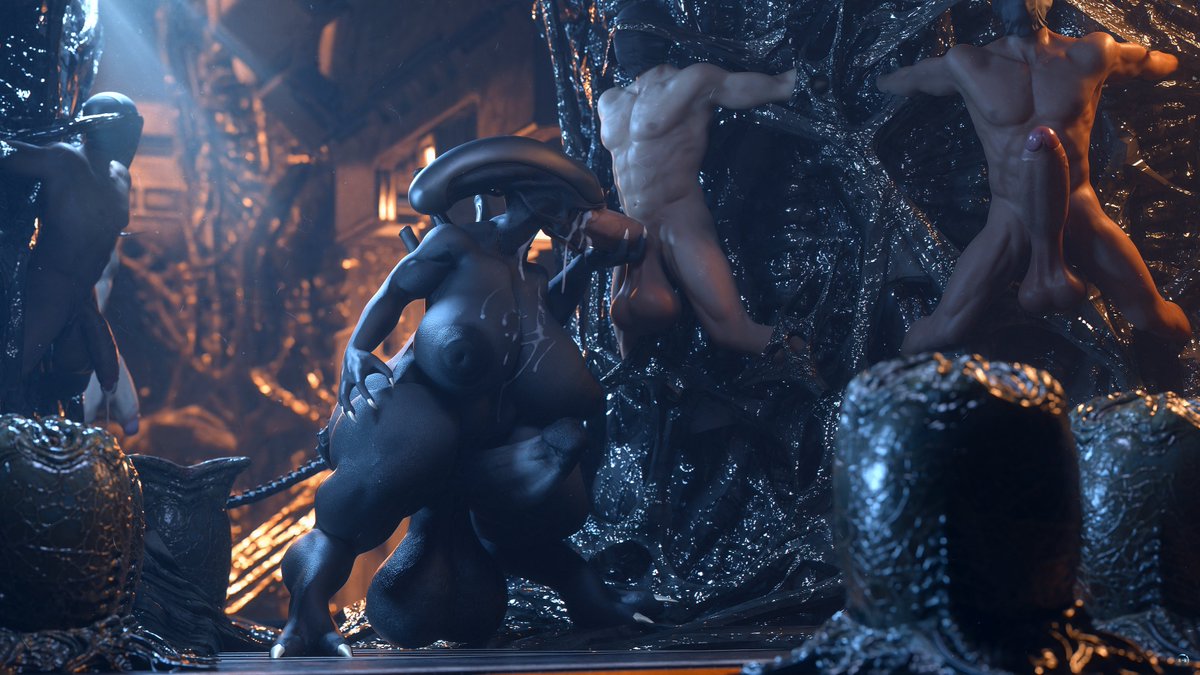 3d alien_(franchise) blowjob female_xenomorph futadom futanari male_on_futa runn1non xenomorph