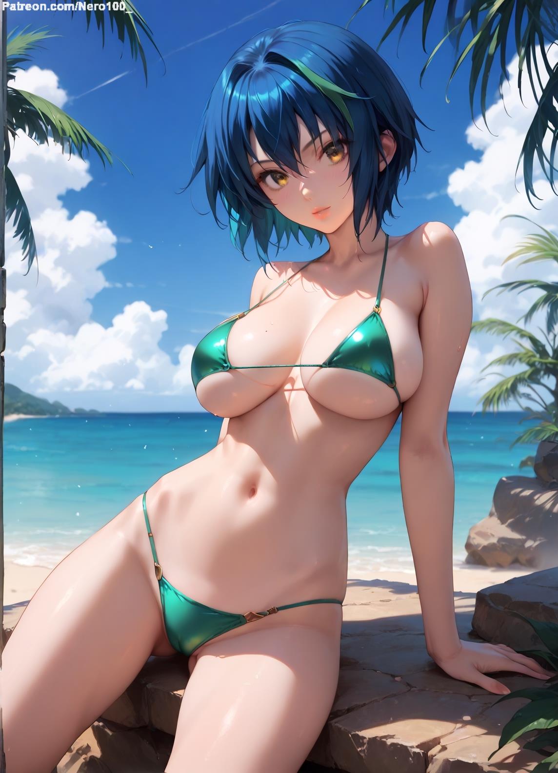 1girls 2d ai_generated ass athletic athletic_female bare_shoulders beach belly big_breasts bikini bikini_bottom bikini_top blue_hair chest curvy curvy_figure cute cute_face detailed eyelashes eyeshadow female female_only fit fit_female focus green_eyes high_quality high_school_dxd huge_breasts legs light-skinned_female light_skin lips lipstick looking_at_viewer makeup mascara medium_hair micro_bikini midriff navel nero100 outdoors pale-skinned_female pale_skin posing sagging_breasts seductive seductive_look short_hair spiky_hair stable_diffusion tagme thighs thin_thighs thin_waist xenovia_quarta yellow_eyes