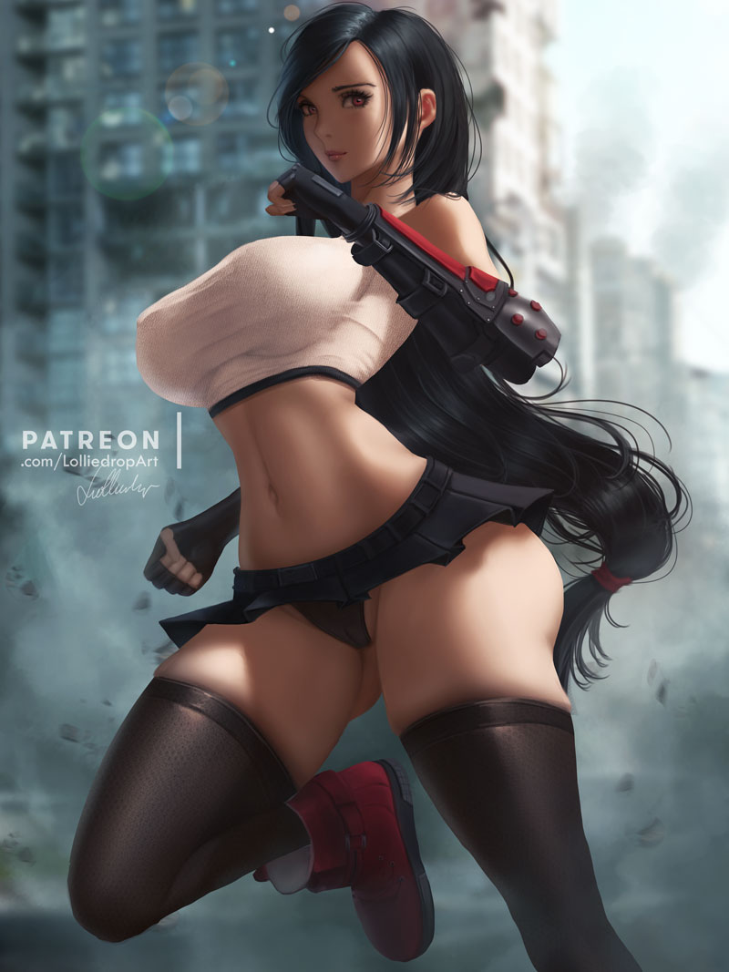 big breasts, black hair, breasts, female, female only, final fantasy, final fantasy vii, final fantasy vii remake, lolliedrop, long hair, solo, solo female, solo focus, tifa lockhart