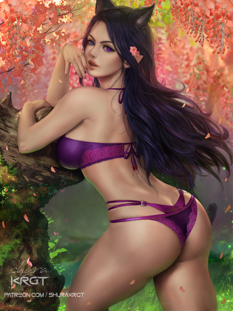1girls, ass, big ass, bra, breasts, cat girl, catgirl, female, female only, looking at viewer, looking back, panties, shurakrgt, solo