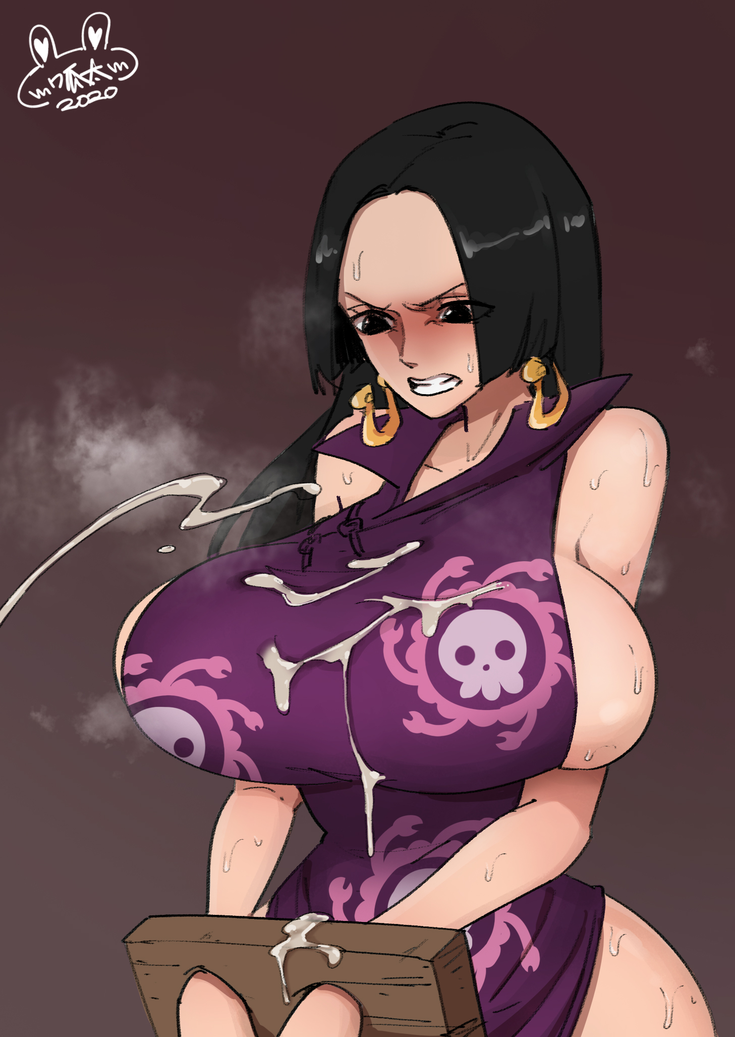 1girls, after rape, after sex, angry, big breasts, black hair, black-haired female, boa hancock, breasts, bukkake, captured, captured heroine, clenched teeth, cum on breasts, cum on clothes, defeated, defeated heroine, disgusted, female, female only, long hair, mature female, nipples, one piece, rape, sideboob, solo, solo female, solo focus, xshuai