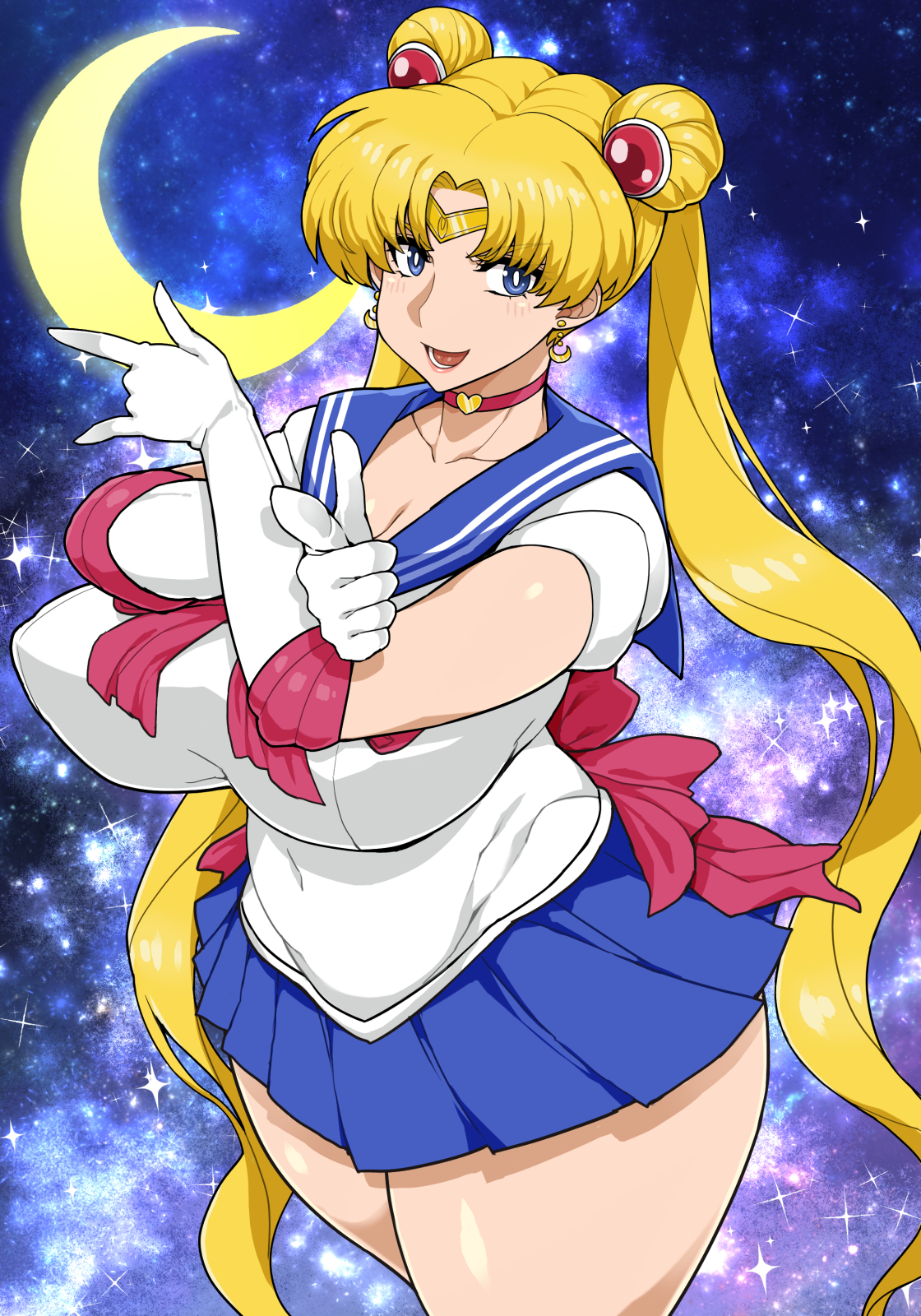 big breasts, bishoujo senshi sailor moon, blonde hair, blue eyes, breasts, clothing, female, female only, large breasts, long hair, nipples, otogi tetsurou, sailor moon, skirt, solo, solo female, solo focus, usagi tsukino