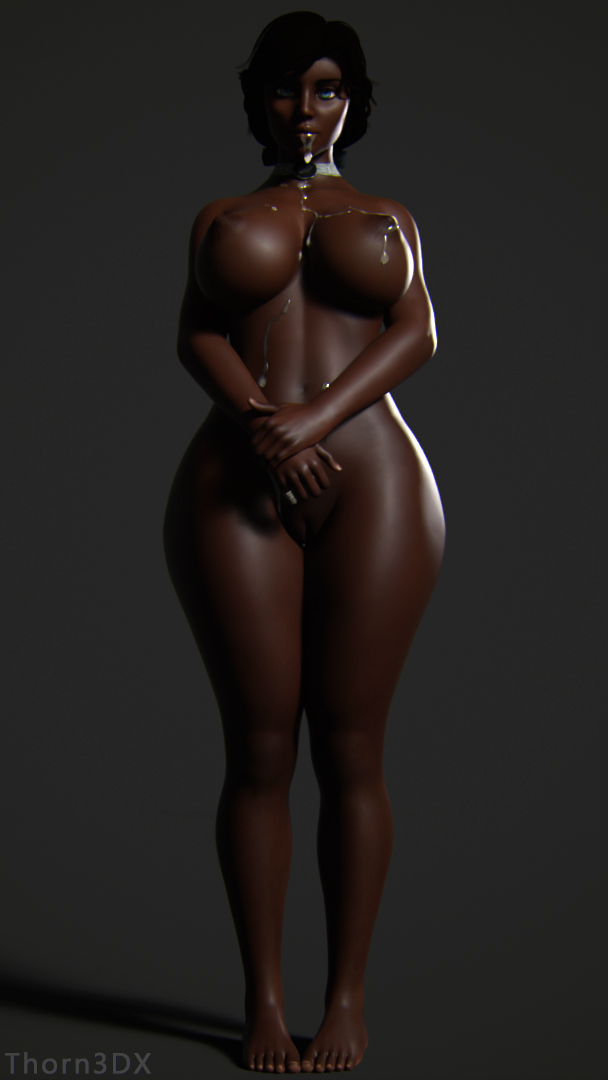 3d 3d_(artwork) amputee ass big_ass big_breasts bioshock bioshock_infinite black_hair black_skin blue_eyes breasts choker cum cum_in_mouth cum_on_breasts curvy dark-skinned_female dark_hair dark_skin elizabeth_comstock female looking_at_viewer pussy thick_thighs thimble thorn3d thorn3dx