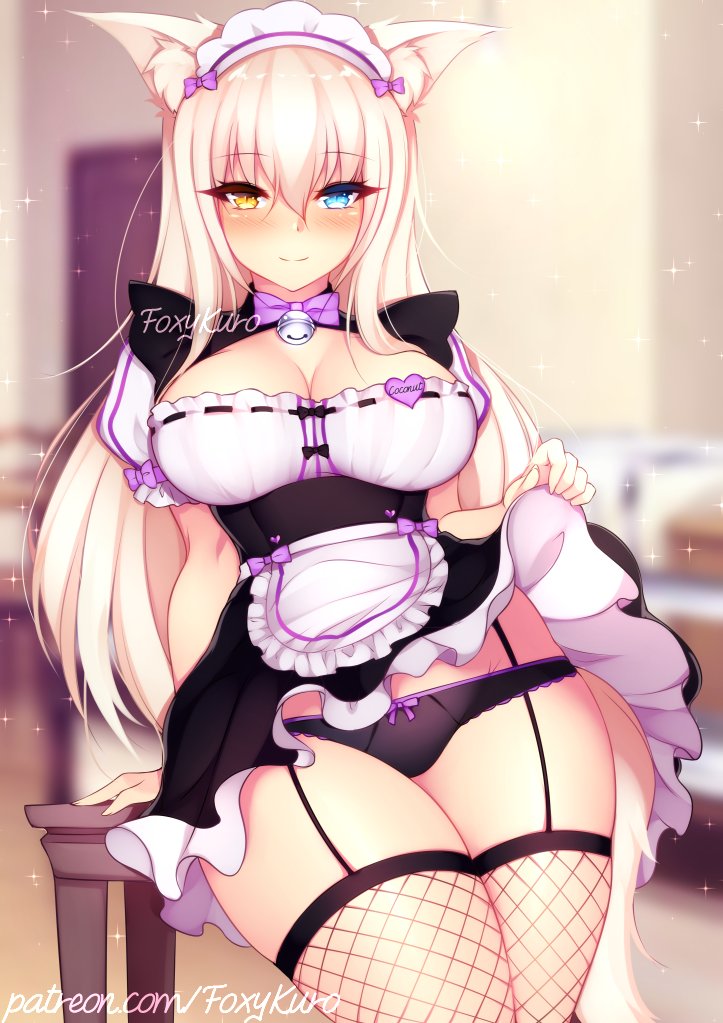 black_panties blonde_hair cat_ears coconut_(sayori) fishnets foxykuro maid_uniform nekopara