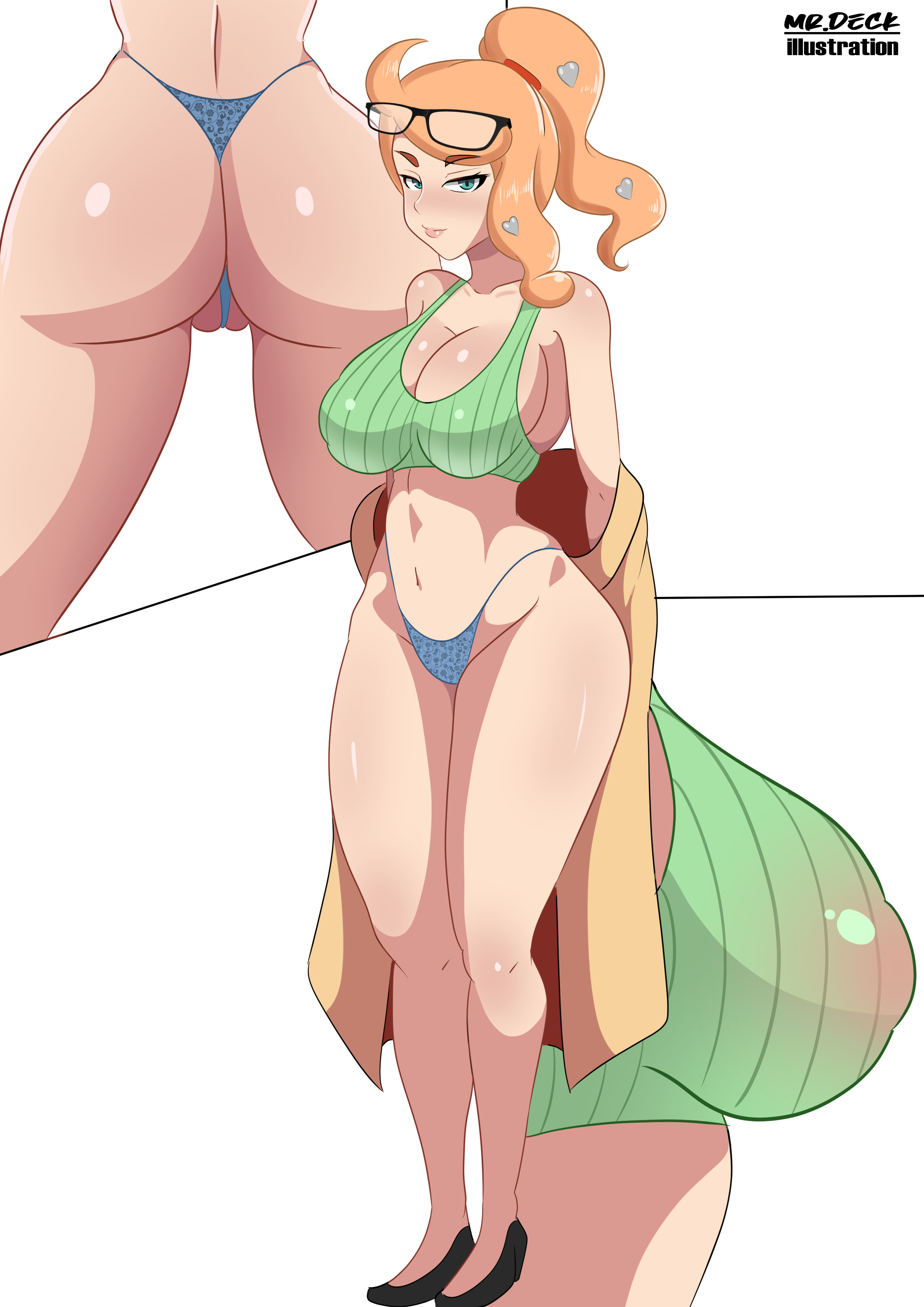 1girls, abs, alternate breast size, alternate outfit, ass, big ass, big breasts, bikini, blue eyes, blue thong, blushing, breasts, cameltoe, coat, female, female only, glasses, glasses on head, hair ornament, high resolution, huge breasts, human, human only, light skin, light-skinned female, lips, long hair, micro bikini, mrdeck, nintendo, orange hair, pale skin, pale-skinned female, pokemon, pokemon ss, ponytail, pussy, solo, sonia (pokemon), text, thick ass, thick thighs, thighs, thong, undressing, voluptuous, watermark, white background, wide hips