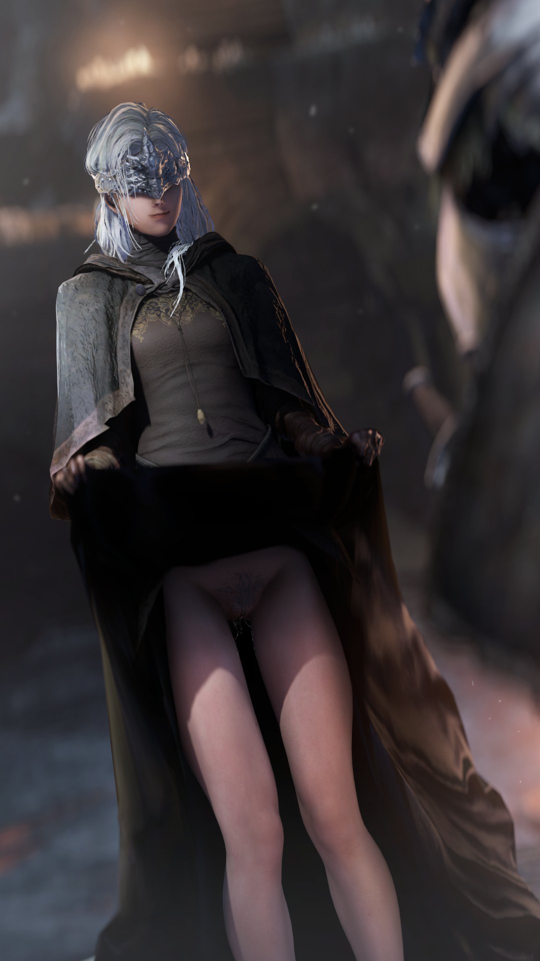 1girls 3d dark_souls dark_souls_3 female fire_keeper greatm8 presenting presenting_pussy pussy sidescreen_character skirt_lift solo_focus source_filmmaker