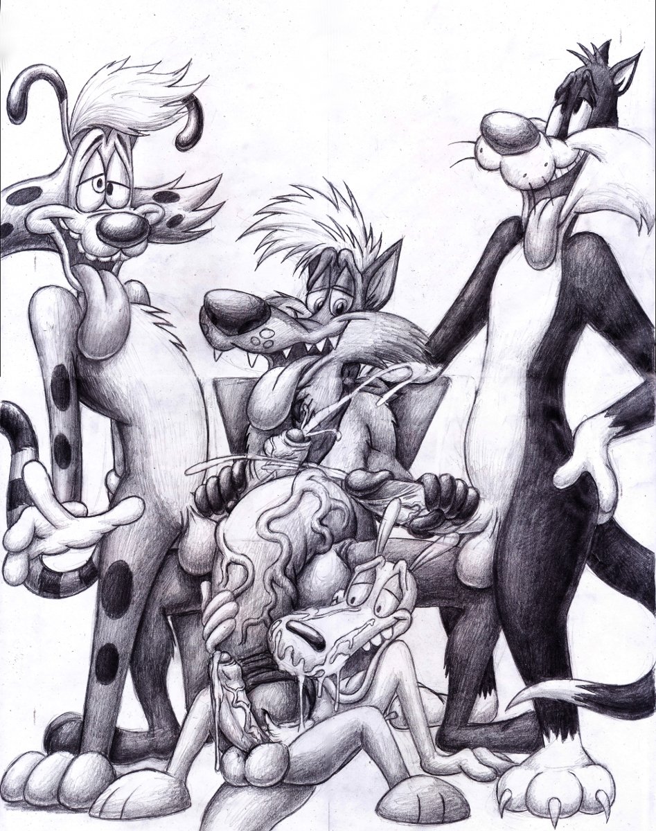 anthro bazil_racoondog bazilracoondog bonkers bonkers_d._bobcat bracoondog disney disney_channel erection feline gay hyper_penis looney_tunes male male/male male_only monochrome penis rocko rocko's_modern_life sylvester ten-kun wallaby warner_brothers yaoi