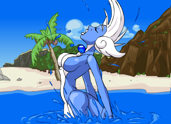 blue_skin breasts color day dragonair female female_only nude outdoors pikanjo pokémon_(species) pokemon pokemon_snap_xxx side_view solo tagme water