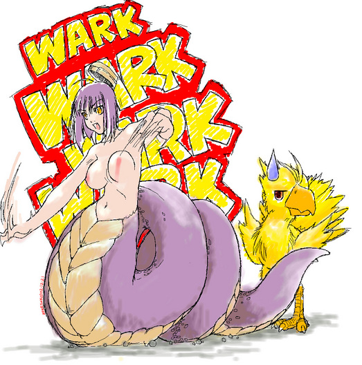 breasts chocobo crossover female final_fantasy flying iro isis_(ragnarok_online) lamia monster_girl naga nude ragnarok_online scales sweatdrop wark wiggling