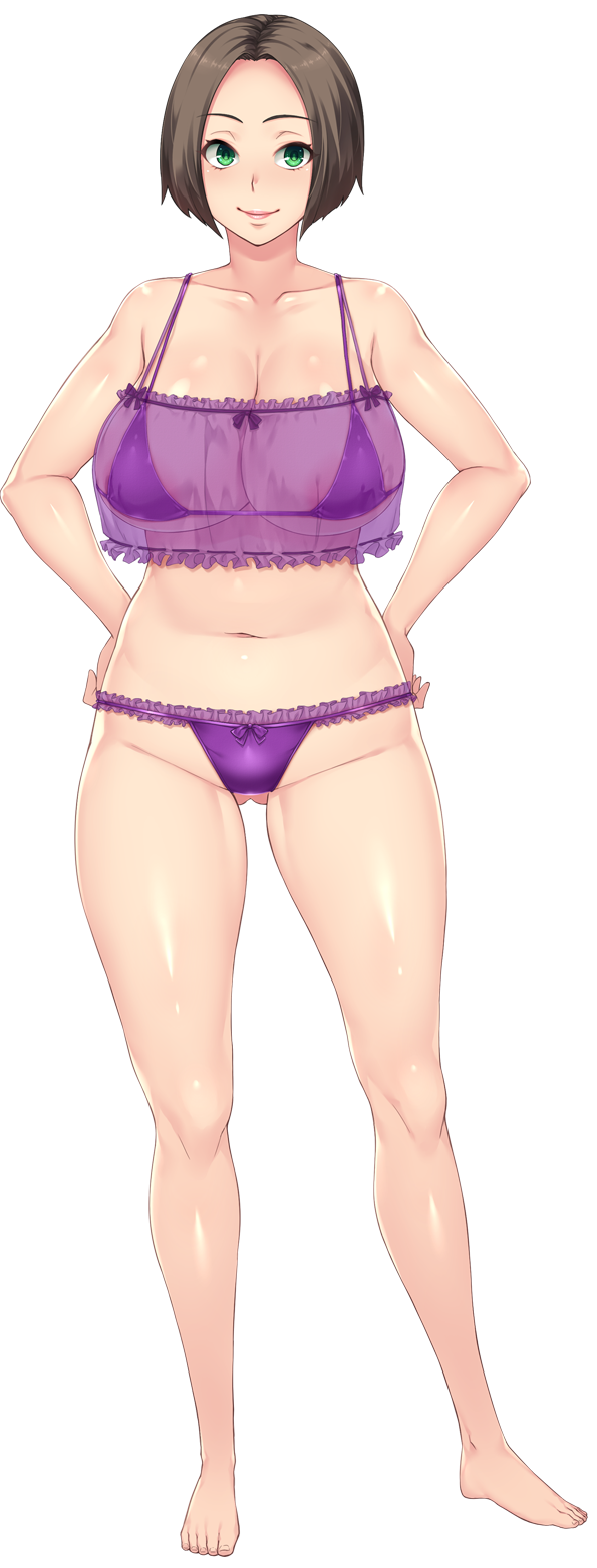 1girls bra female game_cg green_eyes hatsufuji_akari huge_breasts lingerie mature_female milf mother official_art orcsoft panties plump purple_underwear solo suruga_kuroitsu transparent_background yarichin_katei_kyoushi_netori_houkoku