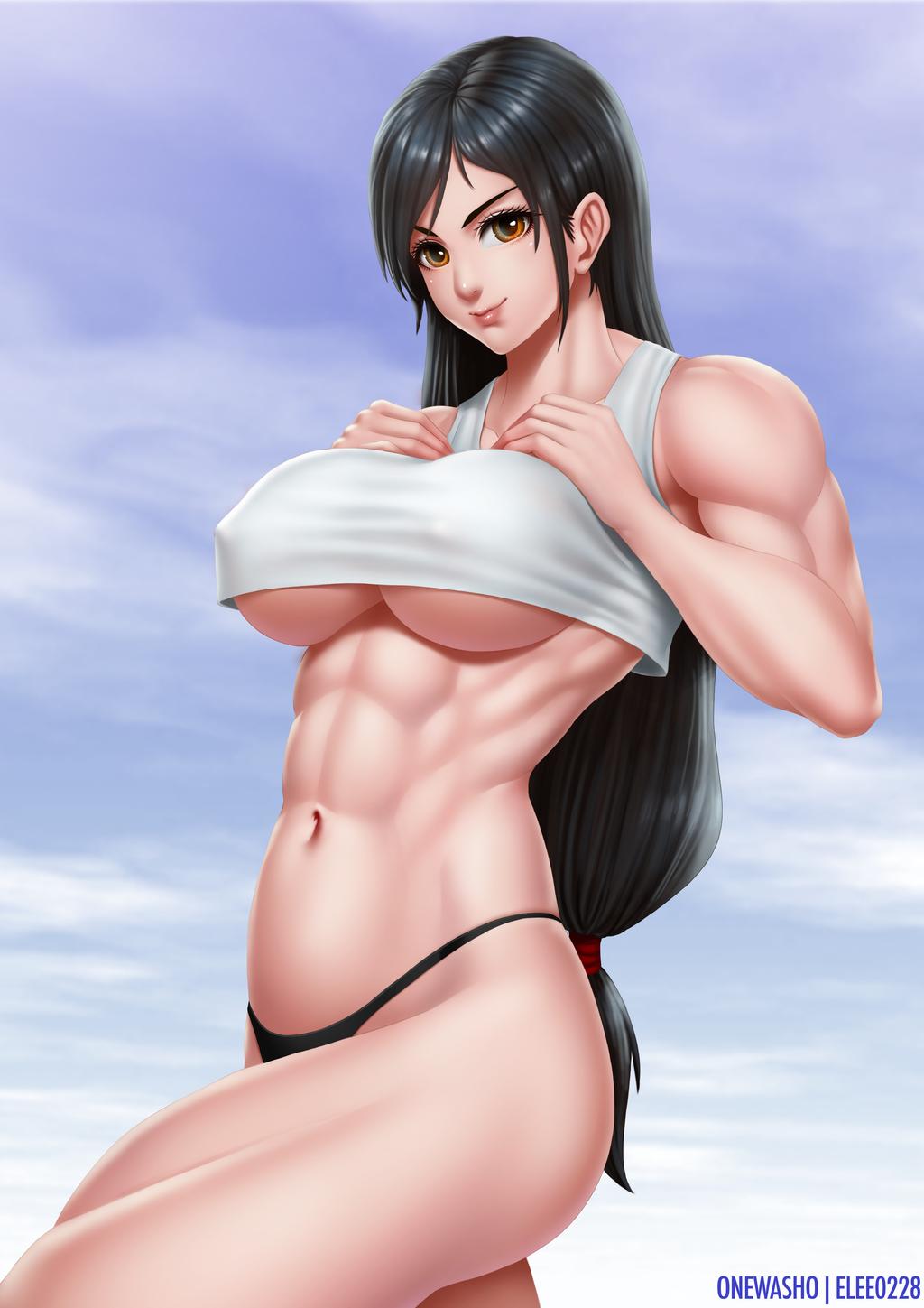 1girls abs big_breasts breasts cleavage elee0228 female female_only final_fantasy final_fantasy_vii large_breasts looking_at_viewer muscles muscular muscular_female onewasho solo tifa_lockhart