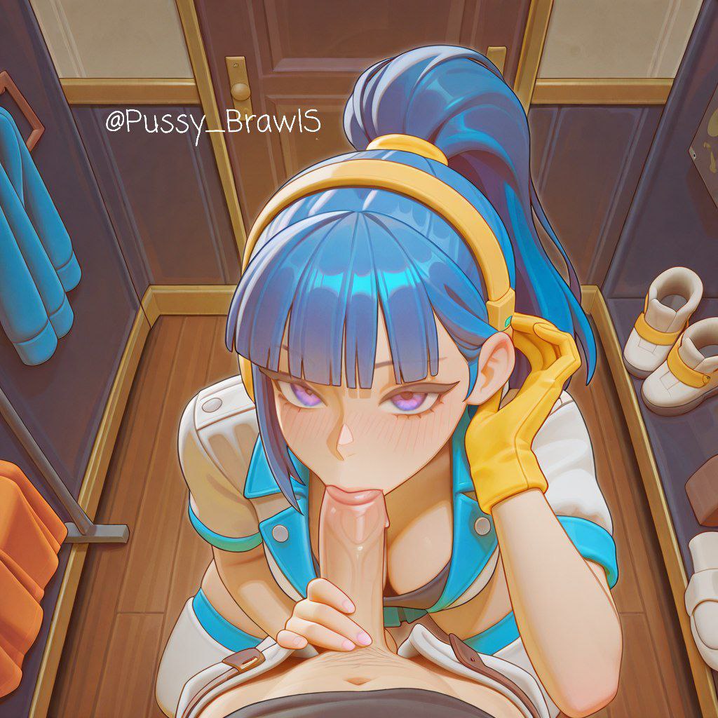 ai generated, blowjob, blue hair, brawl stars, dick, janet (brawl stars), popstar janet