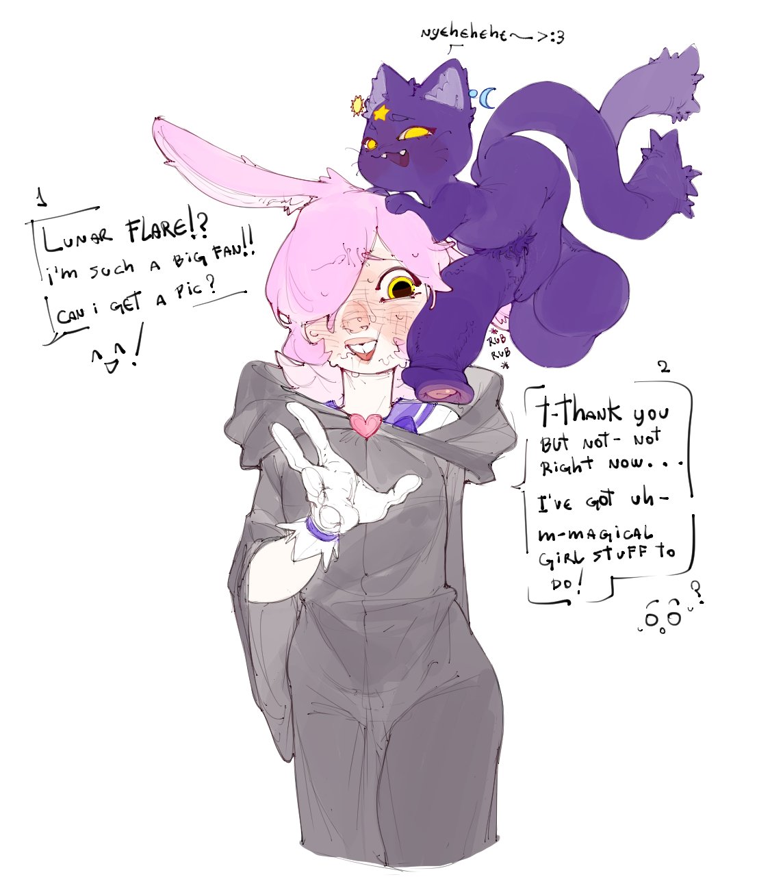 2boys, begging to stop, blush, commission, familiar, femboy, feral on human, foreskin, gloves, large penis, large testicles, long corona of glans penis, magical girl, nervous, original, original character, partially retracted foreskin, pubes in mouth, pubic hair, pubic hair in mouth, public, rabbit, rabbit ears, rubbing penis, rubbing penis on face, skinkbutt (artist), small but hung, sweat, thick foreskin, utaro uta
