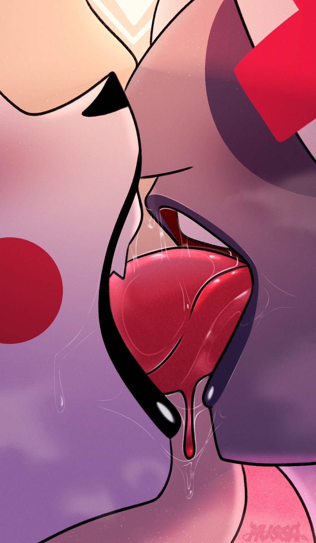 2girls, amazon prime, canon couple, charlie morningstar (hazbin hotel), female, female only, french kiss, ghostmussa, ghostmussa (artist), hazbin hotel, impmussa, kissing, mussa, sharp teeth, sloppy, sloppy kiss, tongue, tongue kiss, vaggie (hazbin hotel), yuri