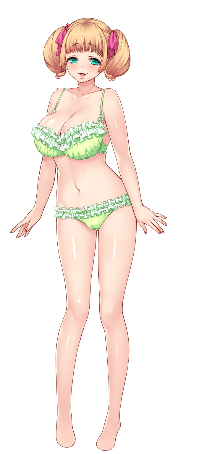 bra frilled_underwear game_cg green_eyes green_underwear nishiki_marina official_art panties ribbons shikijou_kyoudan smiling sumeragi_kohaku